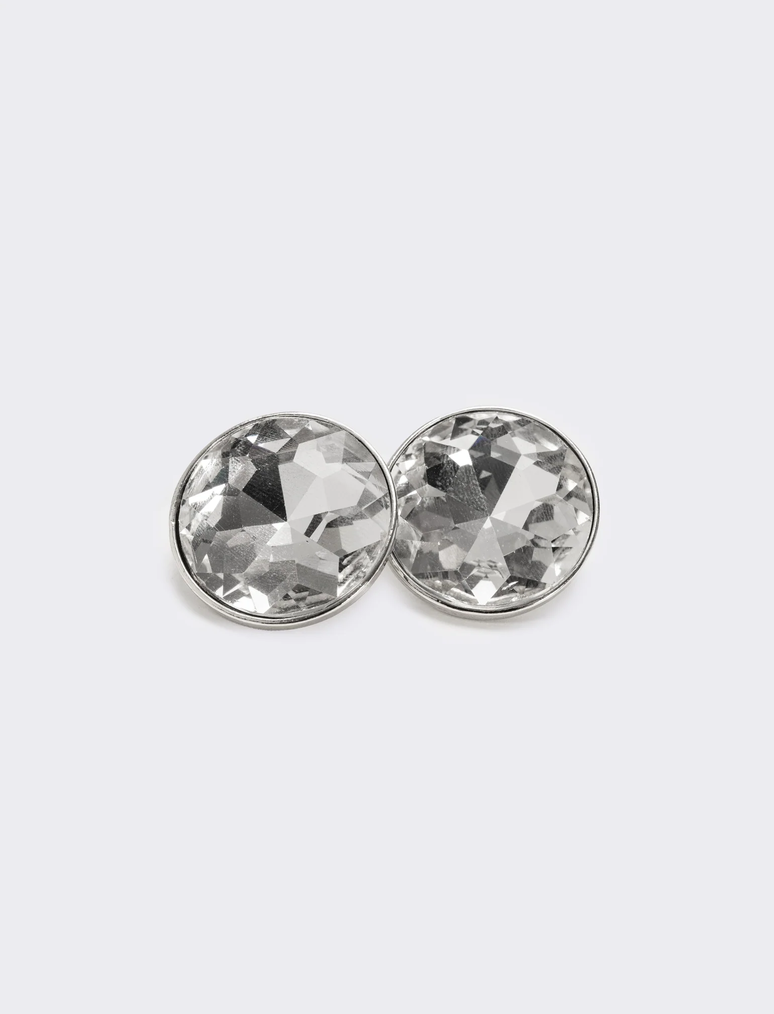 Orecchino bottone con pietra tonda e clips - Argento - Image 3