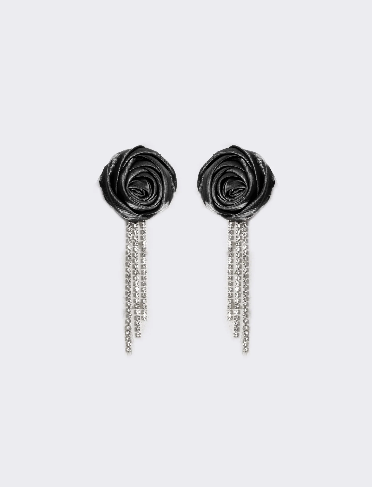 Orecchino con rosa in tessuto e strass - Nero