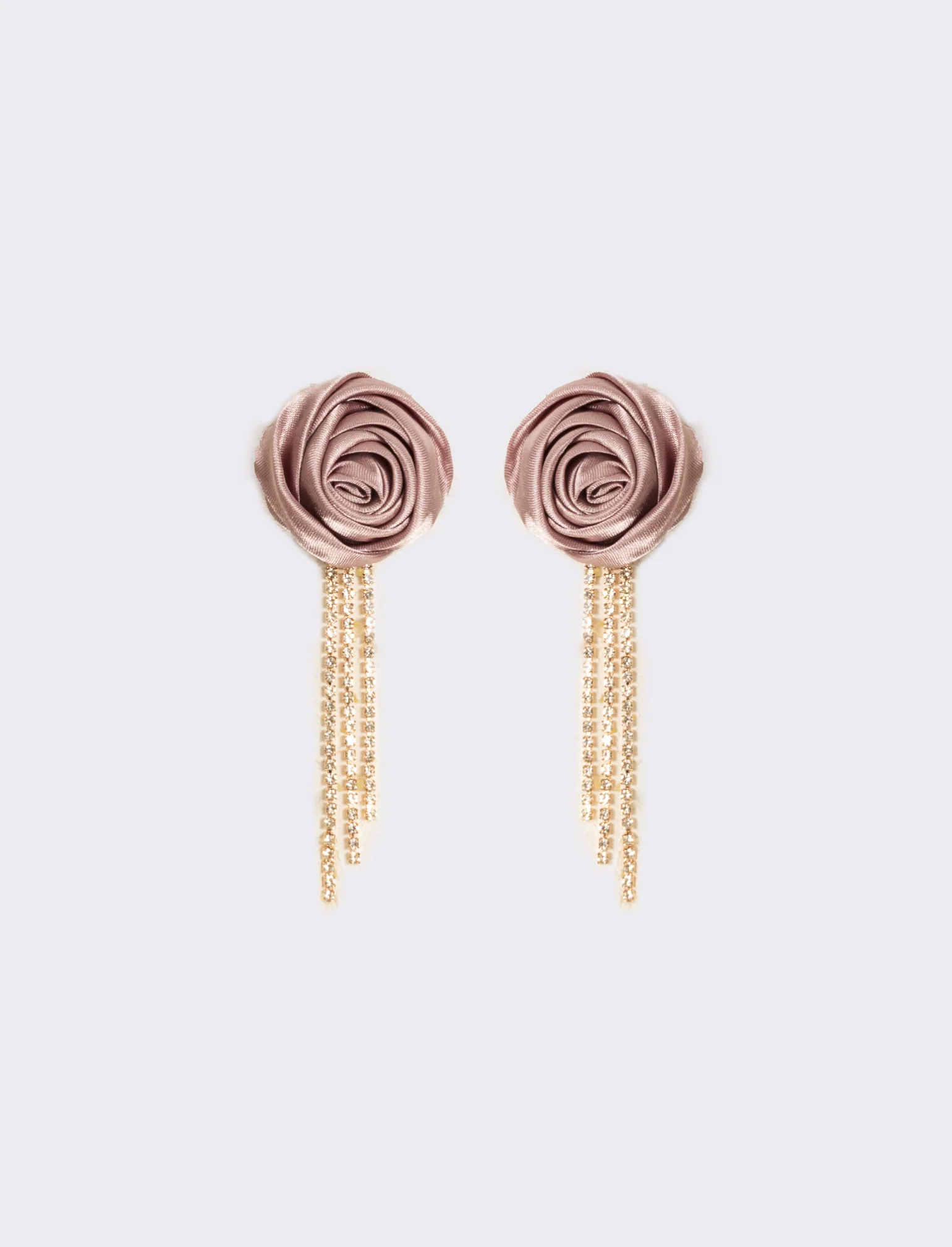 Orecchino con rosa in tessuto e strass - Rosa