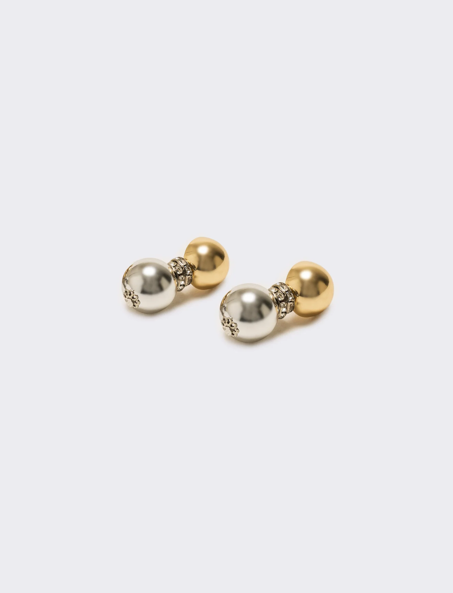 Orecchino doppia sfera e strass - Oro - Image 2