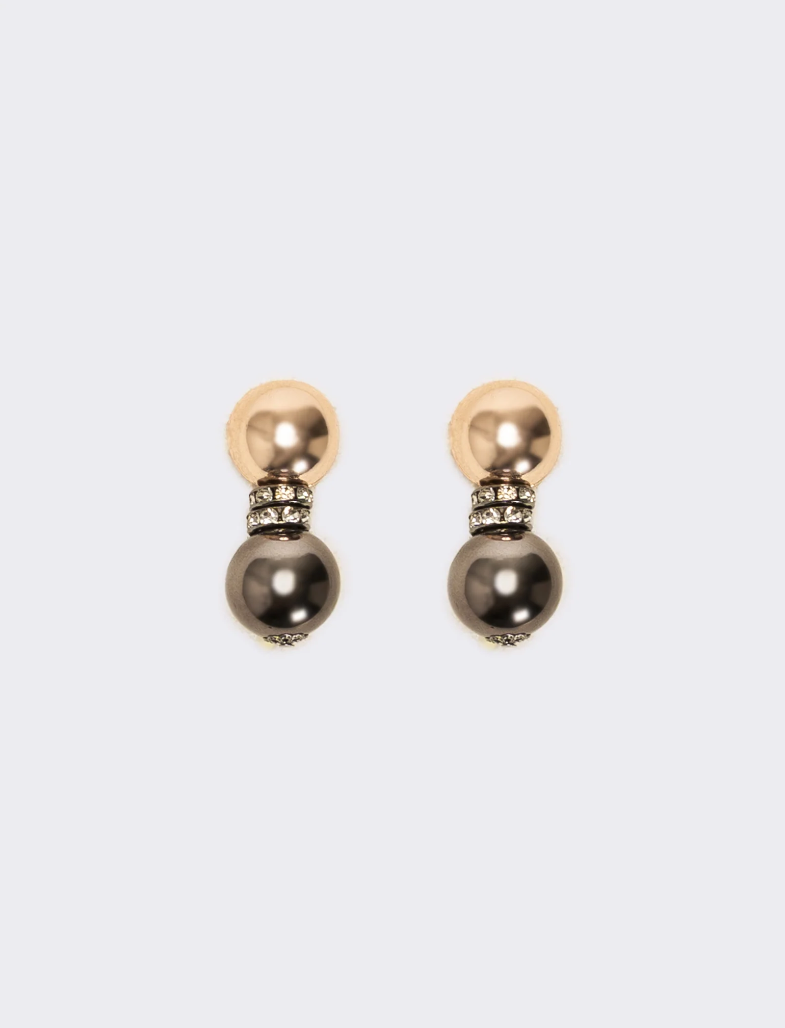 Orecchino doppia sfera e strass - Oro rosa