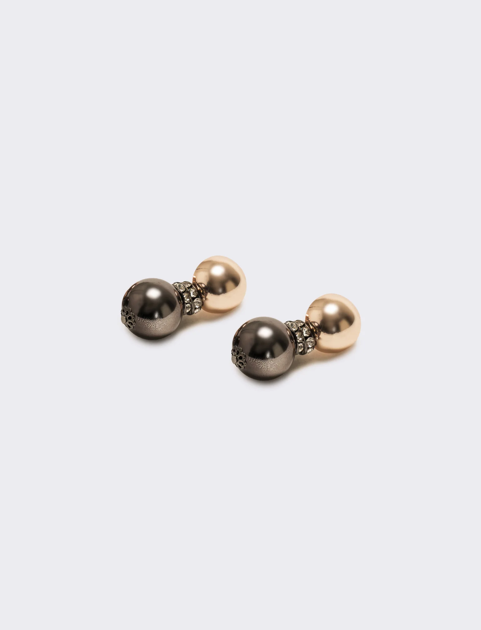 Orecchino doppia sfera e strass - Oro rosa - Image 2