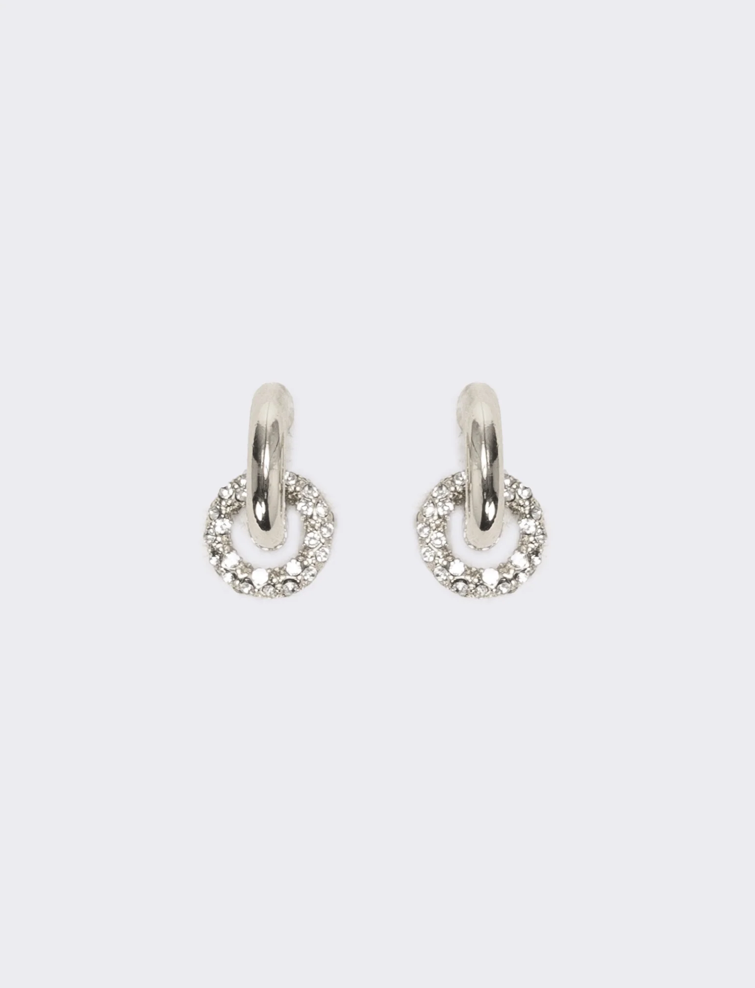 Orecchino doppio cerchio liscio e strass - Argento