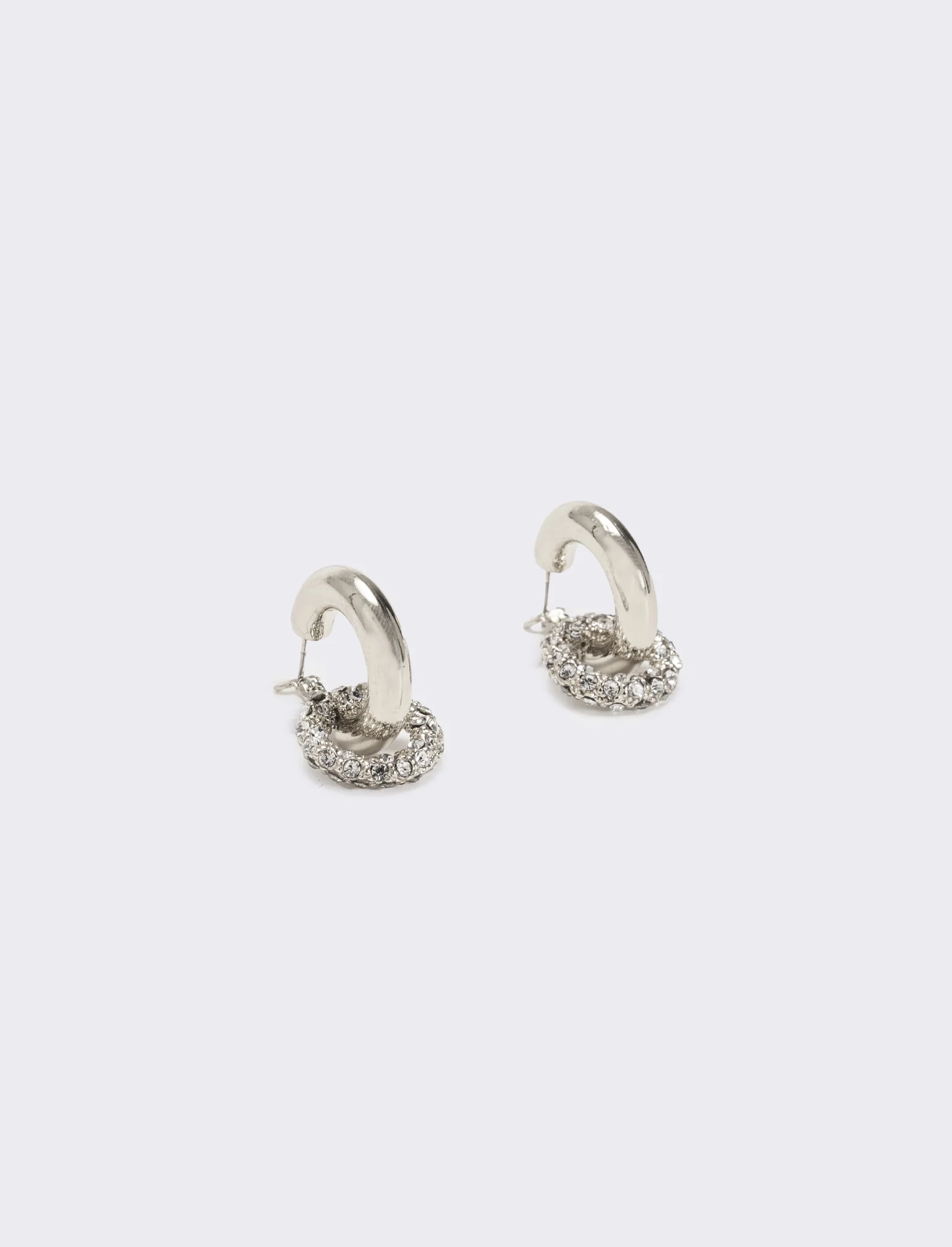 Orecchino doppio cerchio liscio e strass - Argento - Image 2