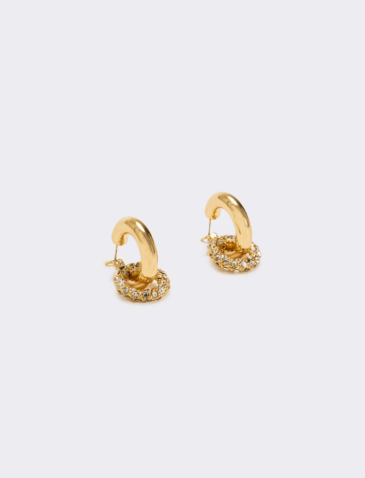 Orecchino doppio cerchio liscio e strass - Oro - Image 2