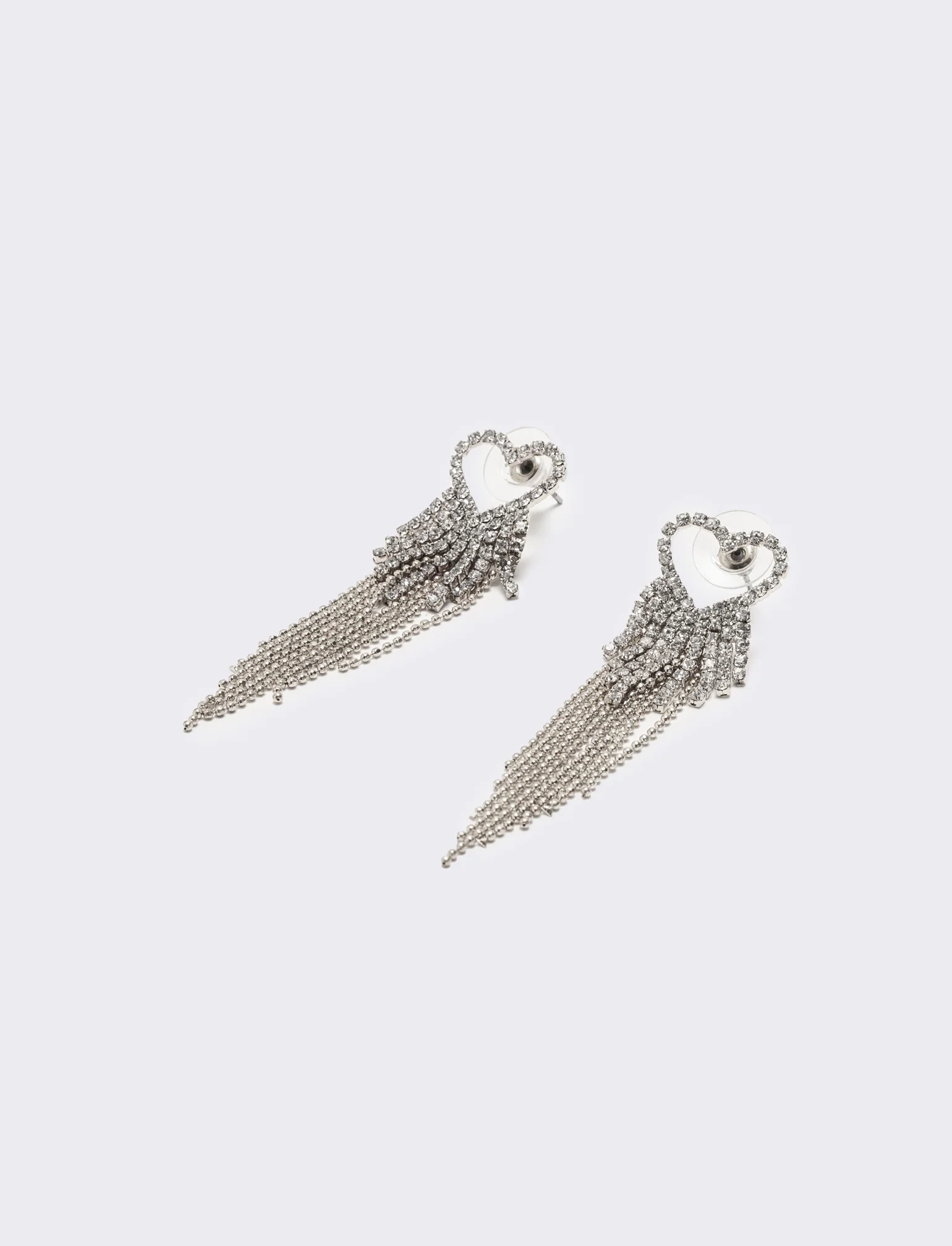Orecchino pendente con cuore strass - Argento - Image 2