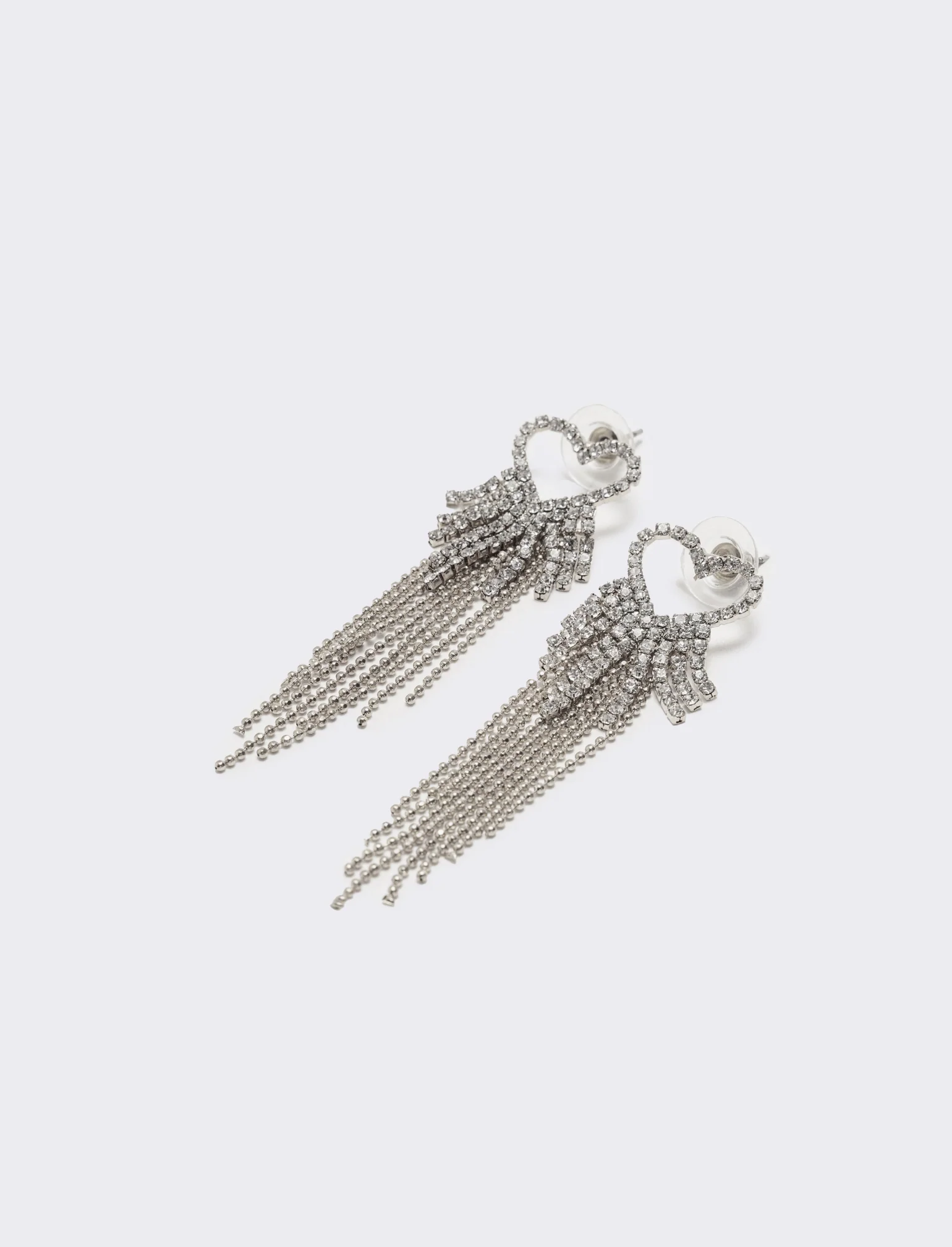 Orecchino pendente con cuore strass - Argento - Image 3