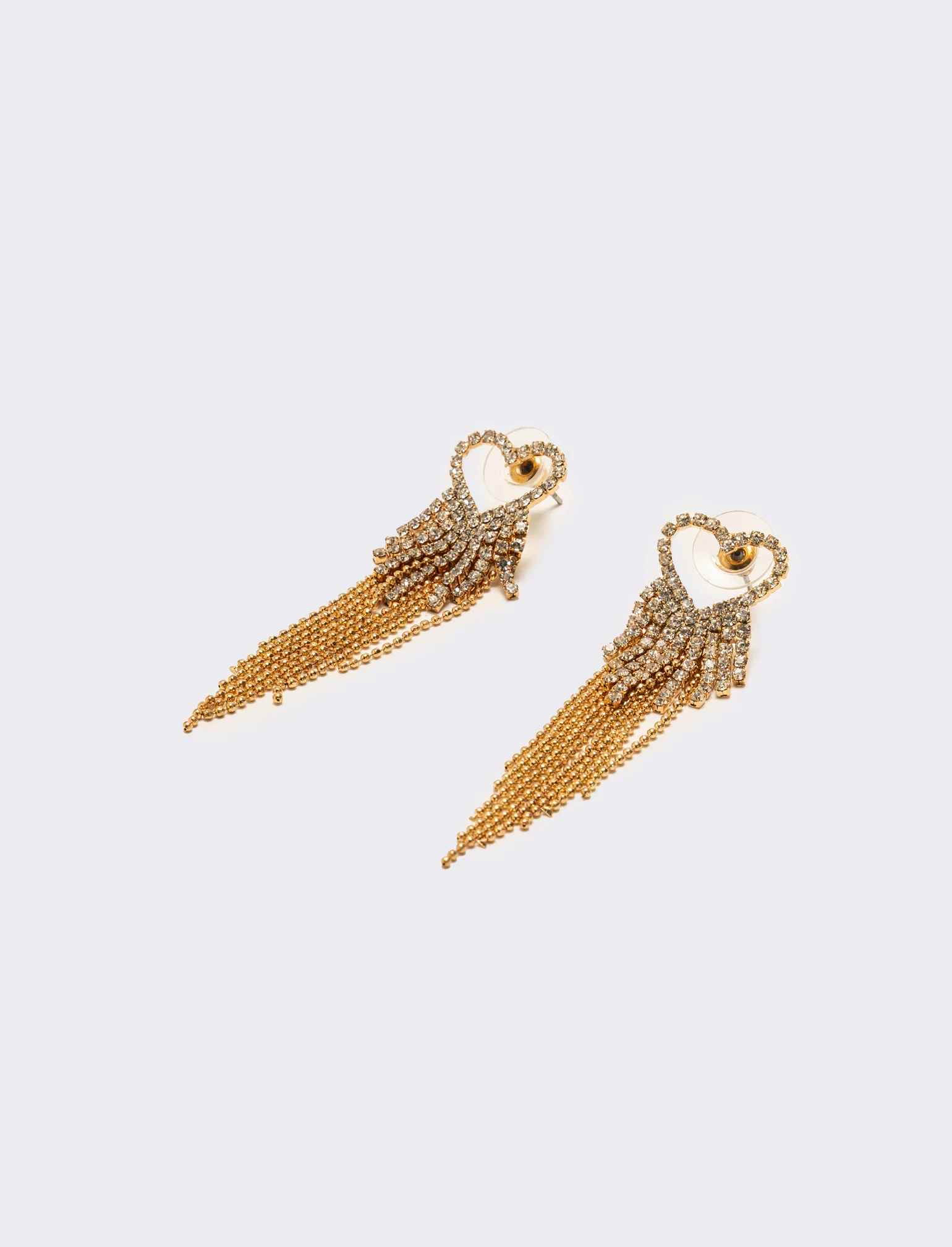 Orecchino pendente con cuore strass - Oro - Image 2