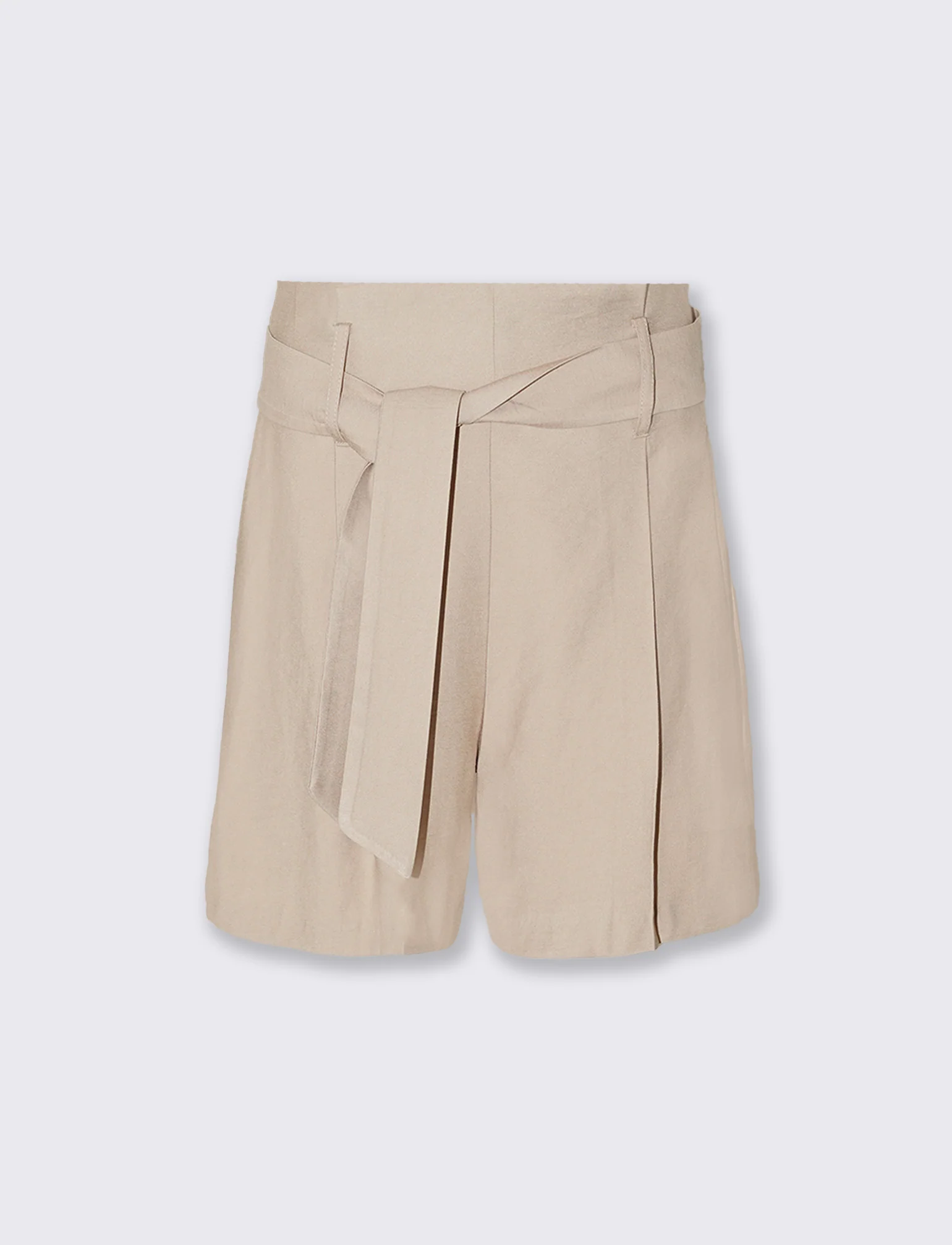 Pantaloncini in tessuto con pinches e cintura - Beige - Image 4