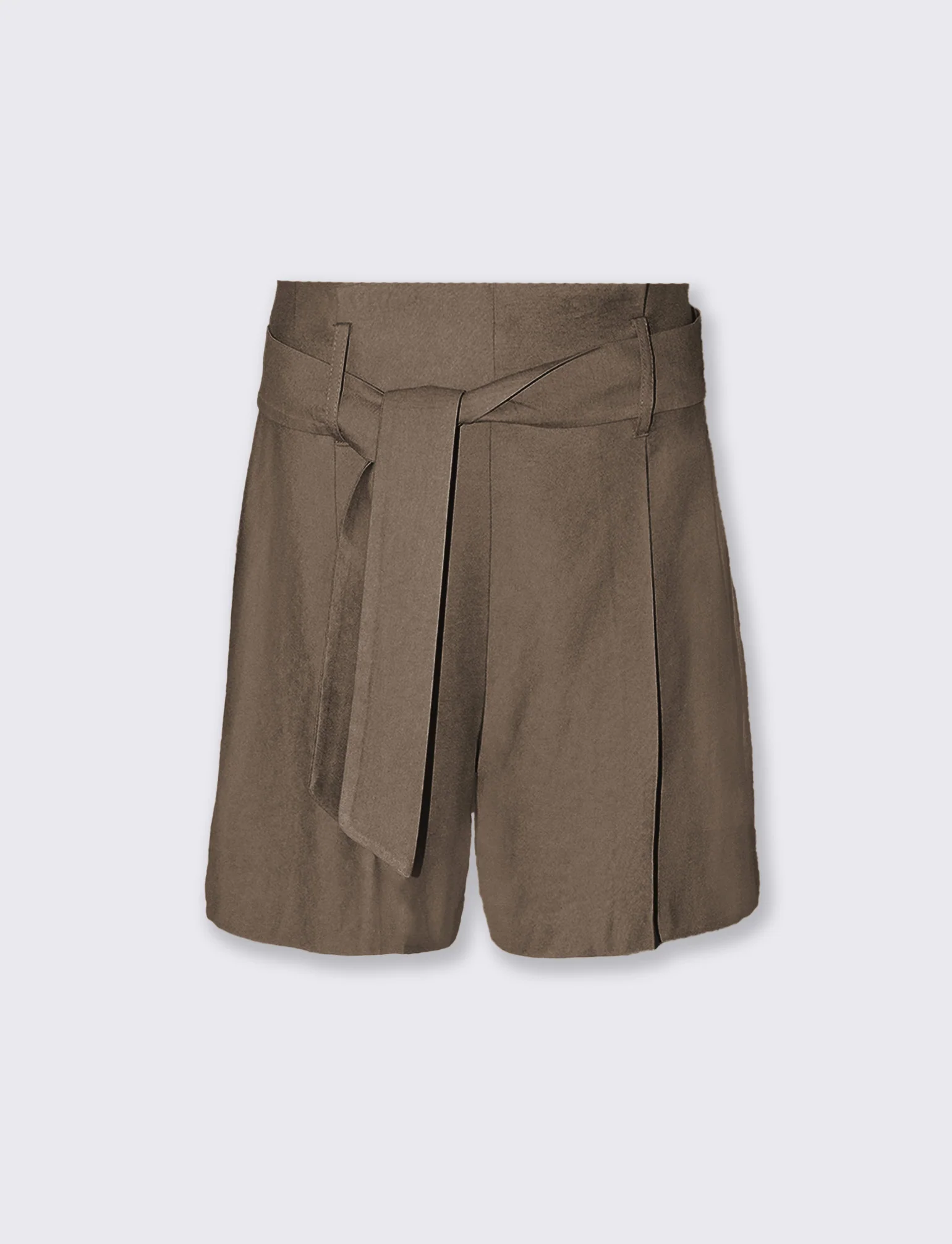 Pantaloncini in tessuto con pinches e cintura - Grigio fango - Image 2