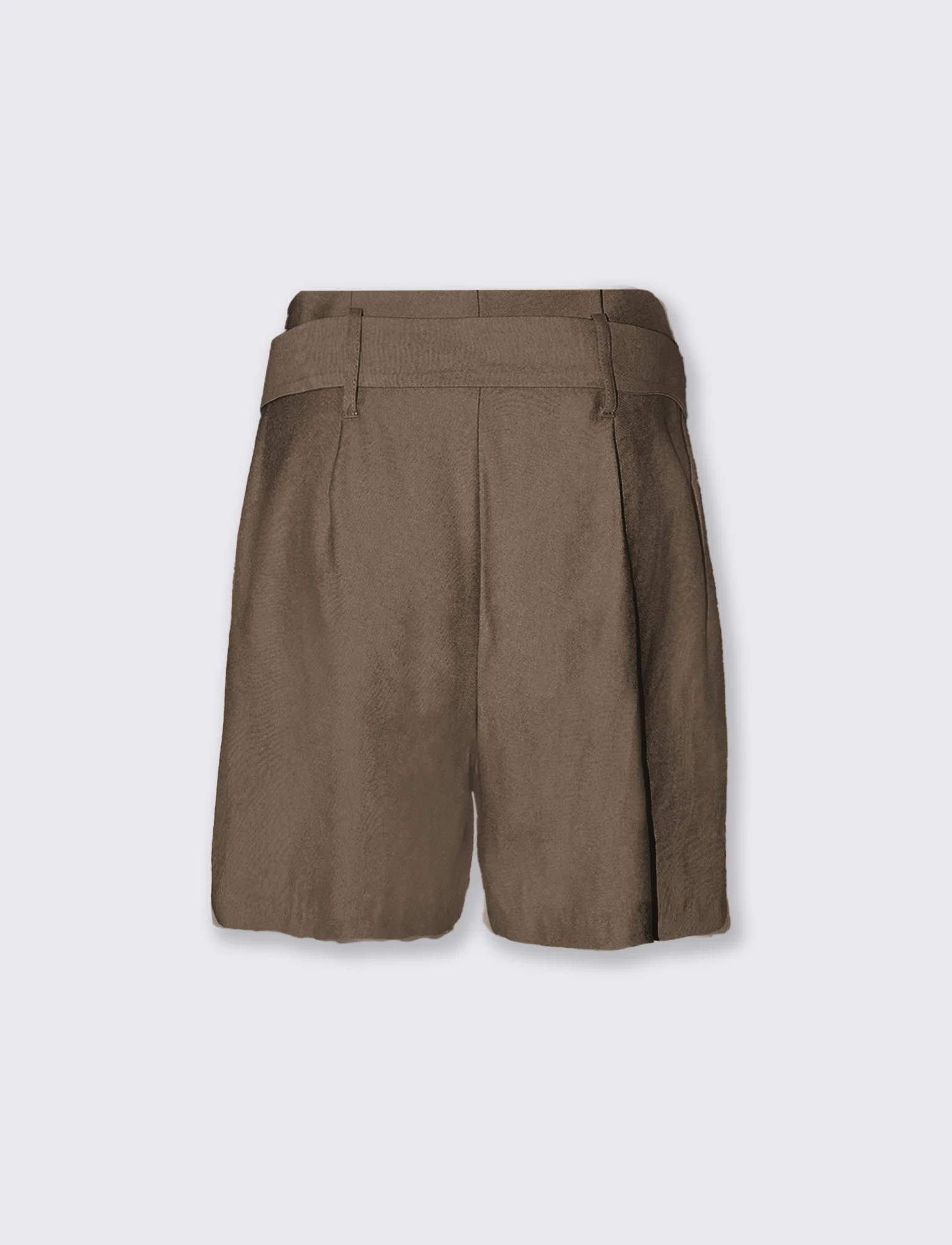 Pantaloncini in tessuto con pinches e cintura - Grigio fango - Image 4