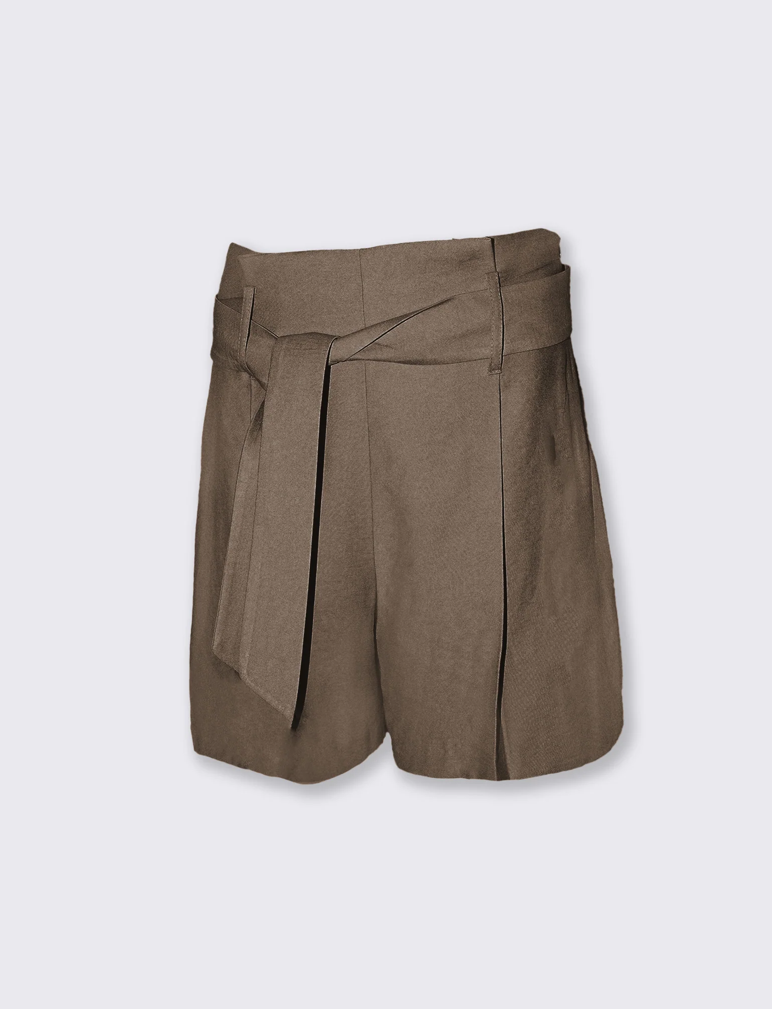 Pantaloncini in tessuto con pinches e cintura - Grigio fango - Image 5