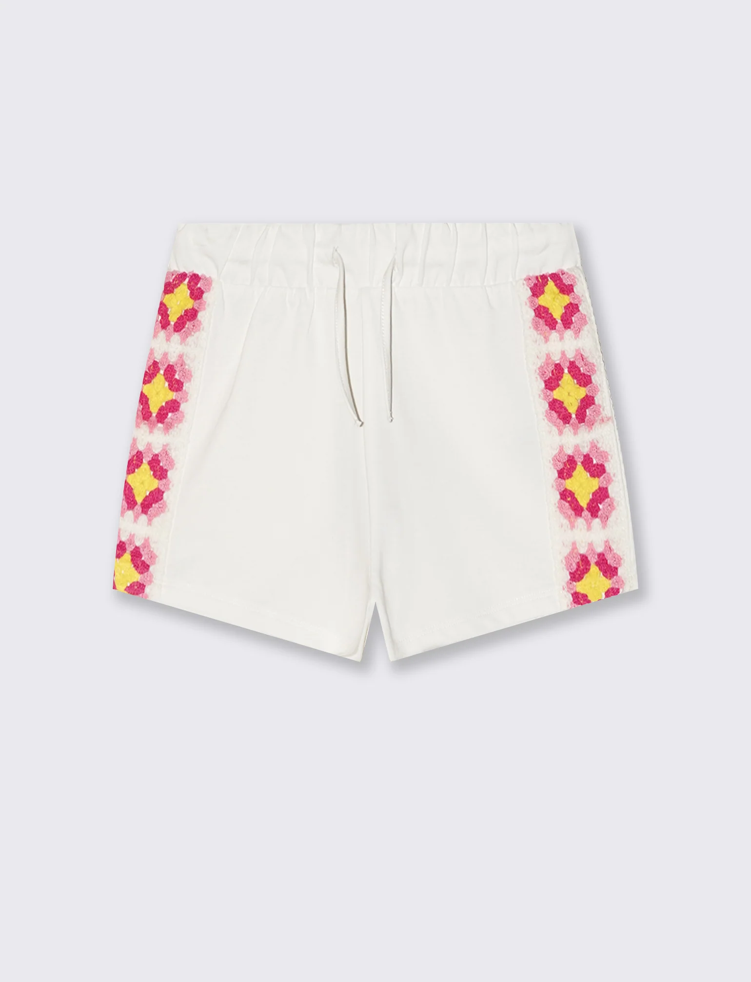 Pantaloncino con fasce in crochet e felpa - Bianco latte - Image 2