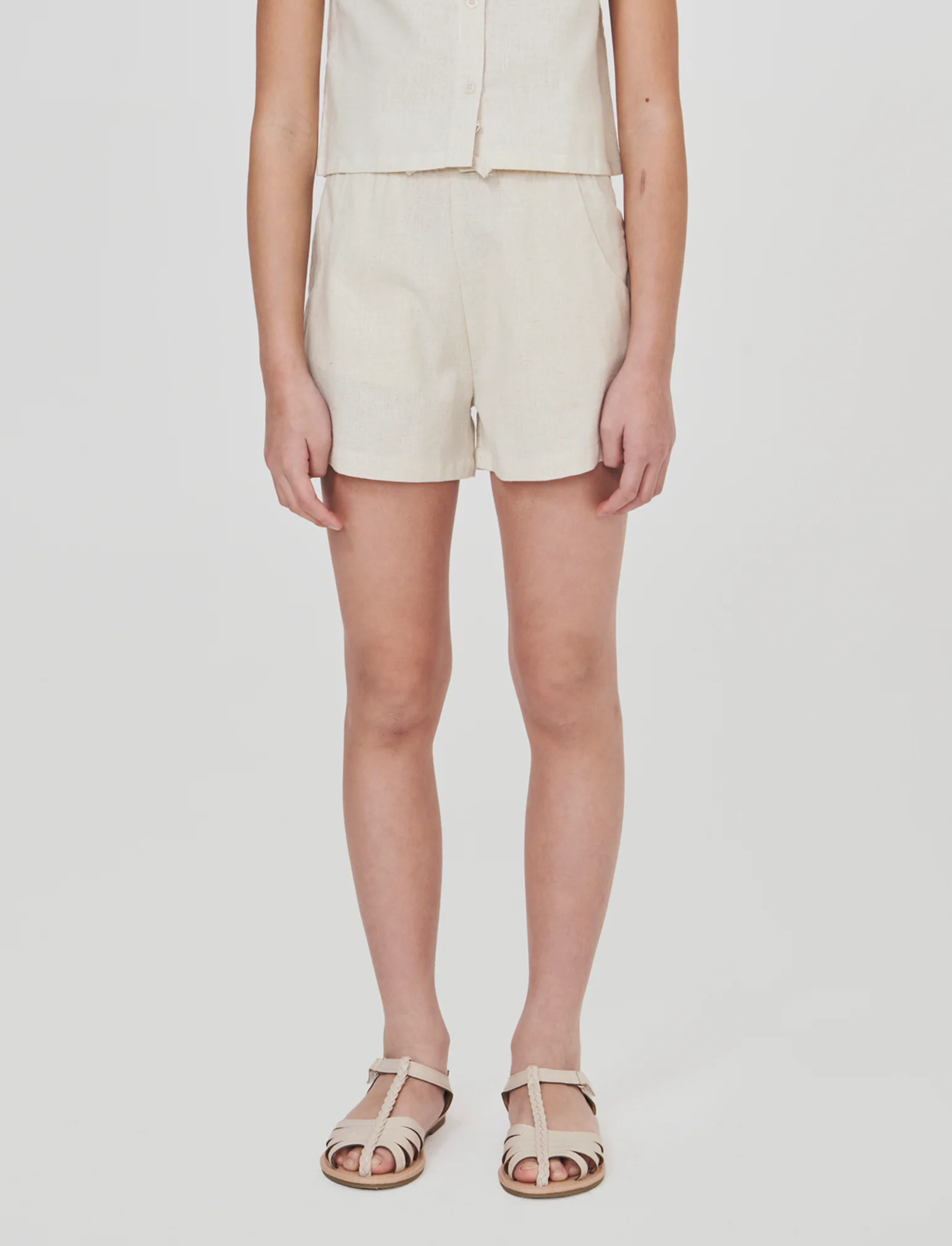 Pantaloncino in misto lino naturale - Beige - Image 4