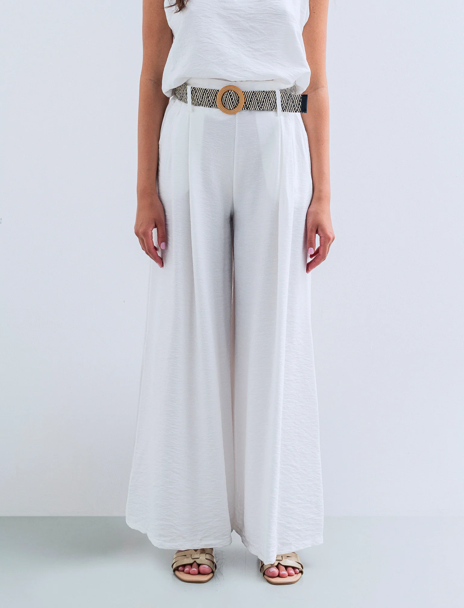 Pantalone a palazzo con cintura - Bianco - Image 4