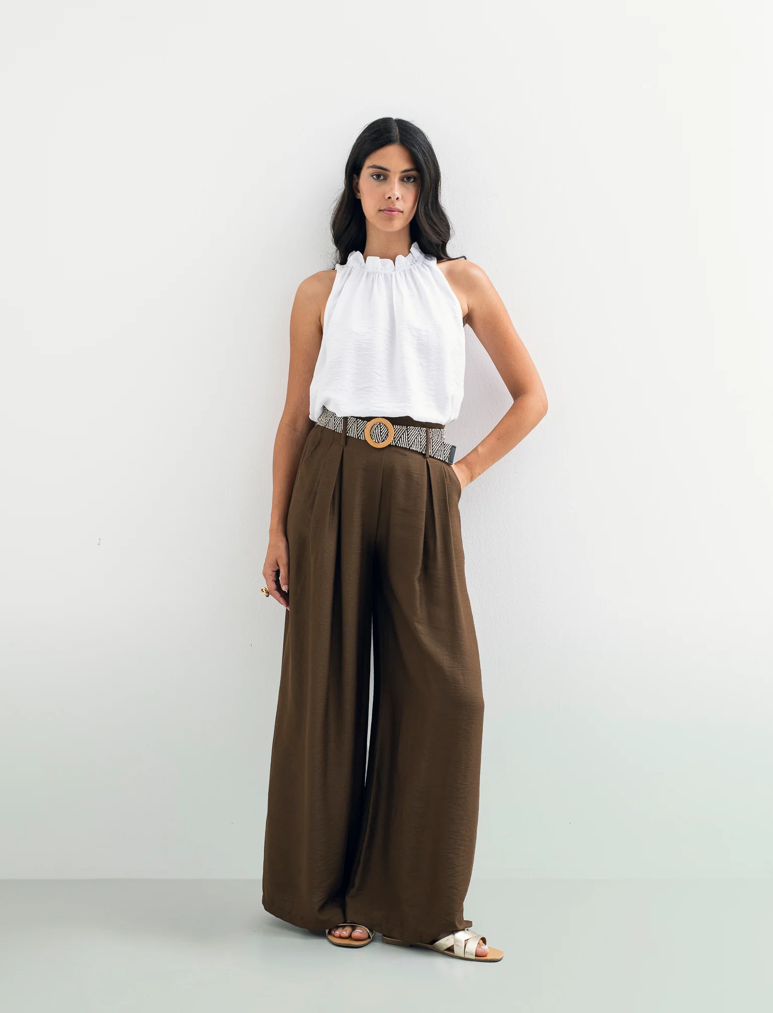 Pantalone a palazzo con cintura - Moro