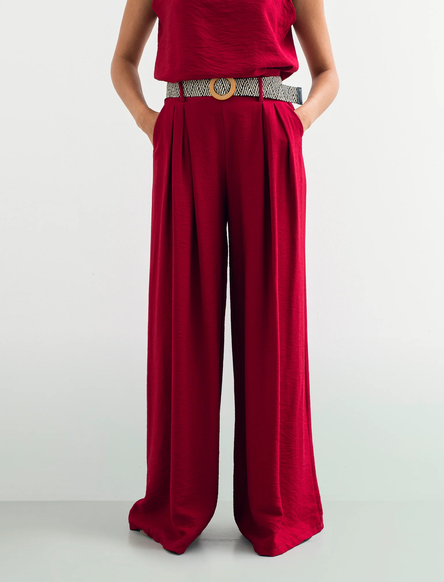 Pantalone a palazzo con cintura - Rosso india - Image 2