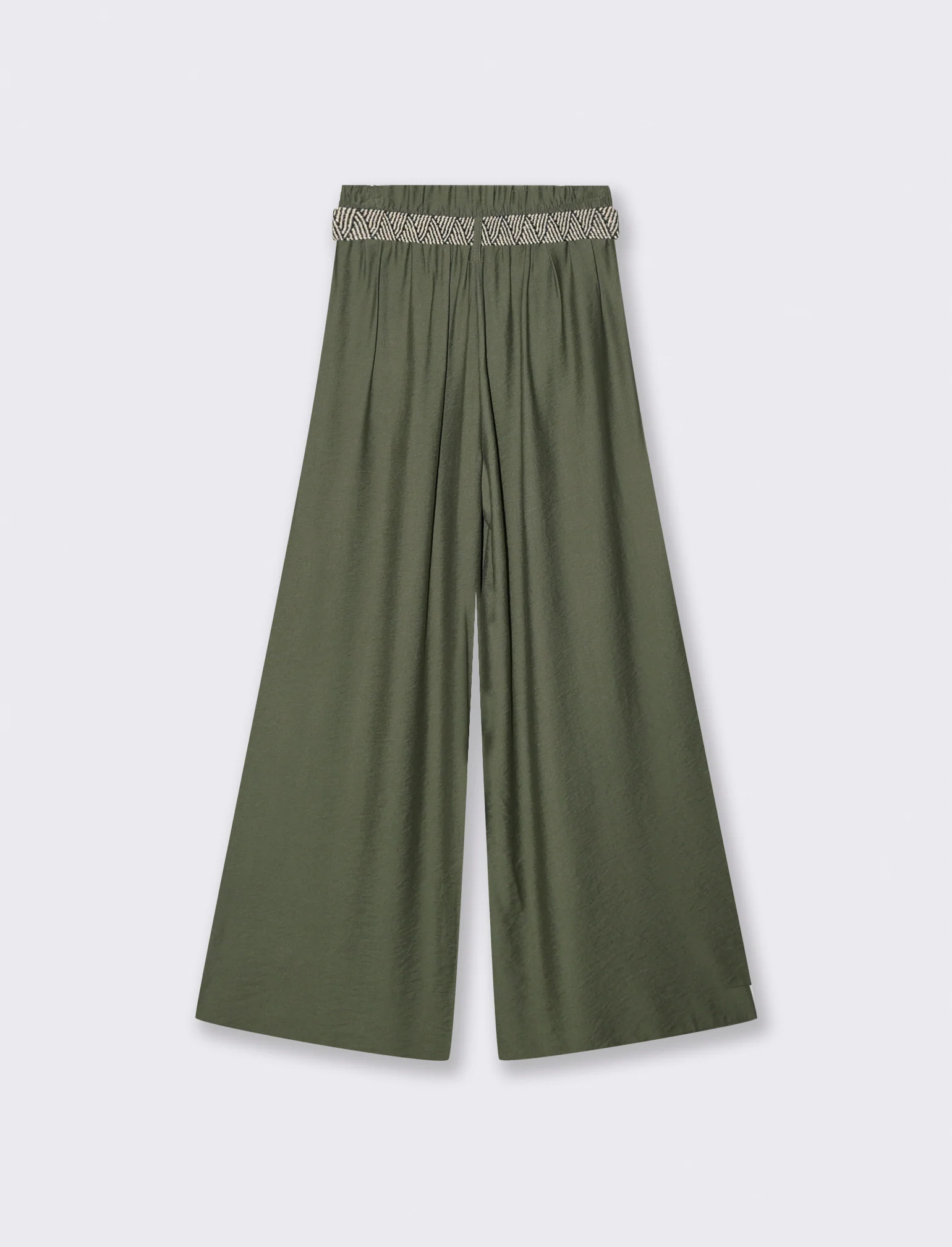 Pantalone a palazzo con cintura - Verde militare - Image 2