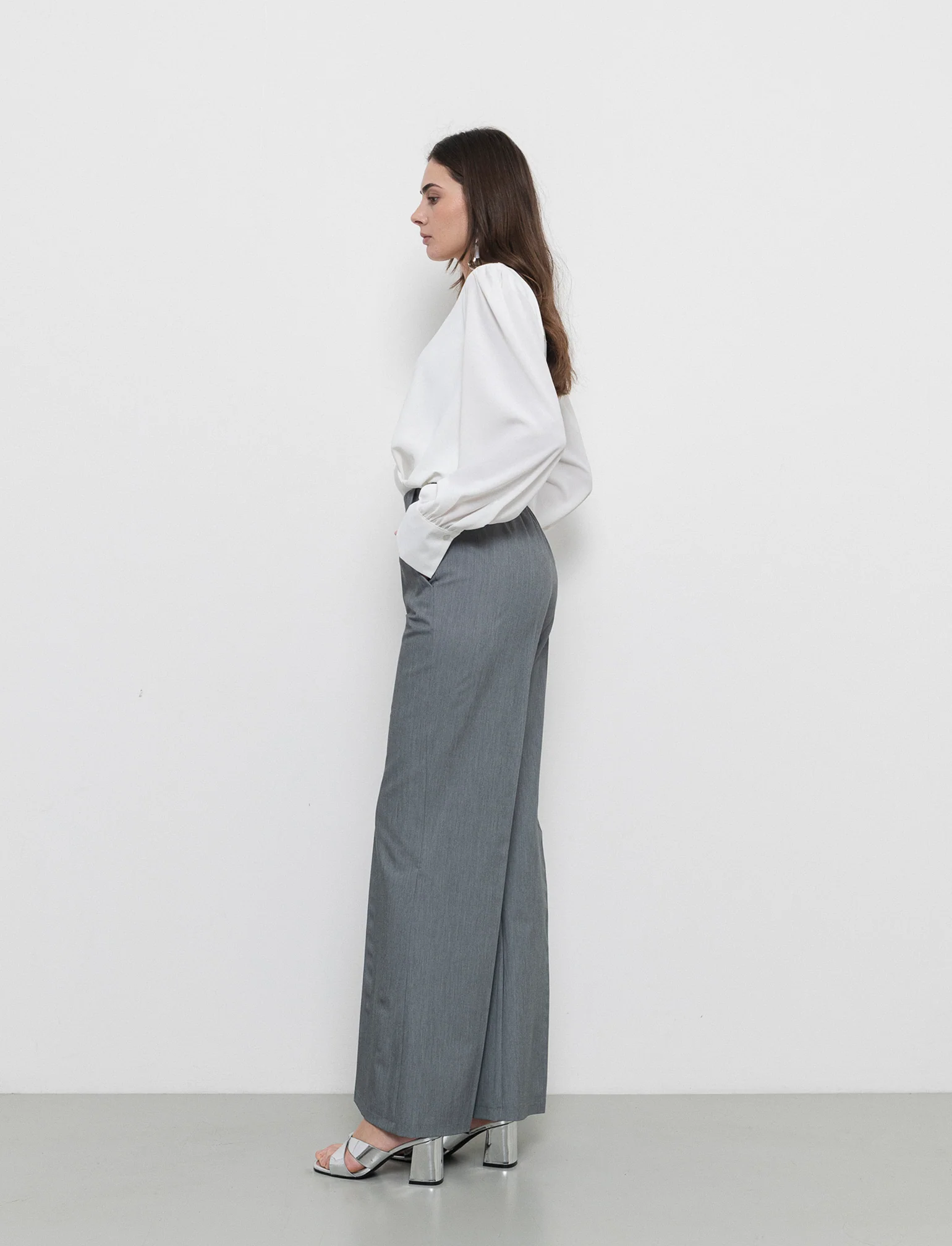Pantalone a palazzo confort fit da donna - Grigio chiaro mel.