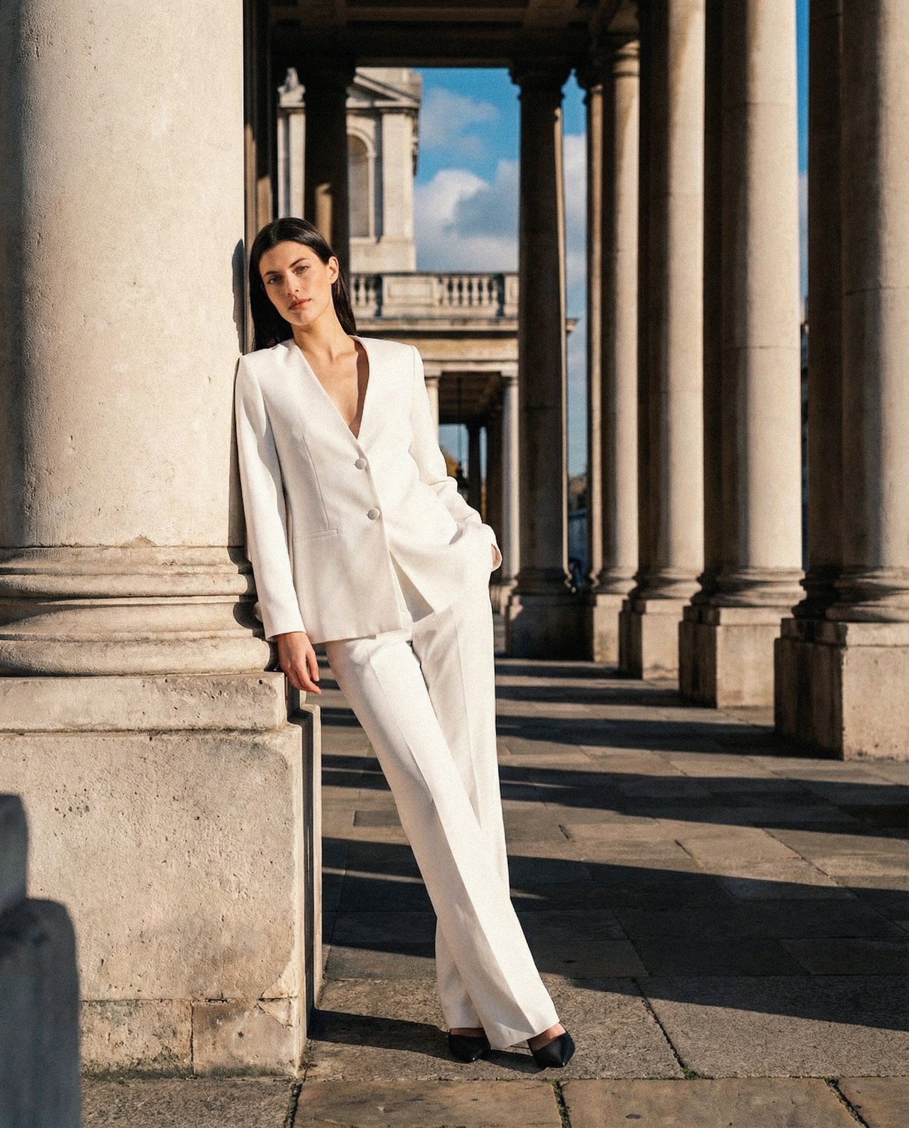 Pantalone a vita alta con gamba larga - Bianco latte - Image 3
