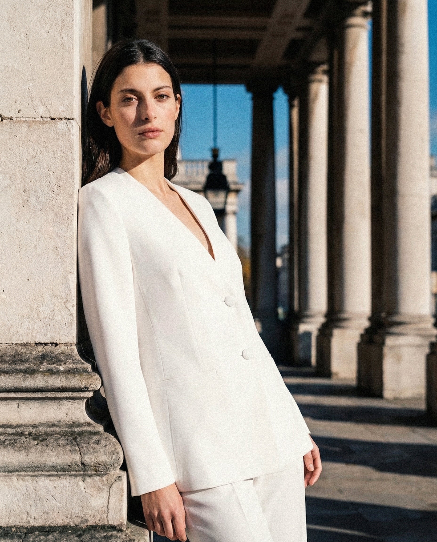 Pantalone a vita alta con gamba larga - Bianco latte - Image 4