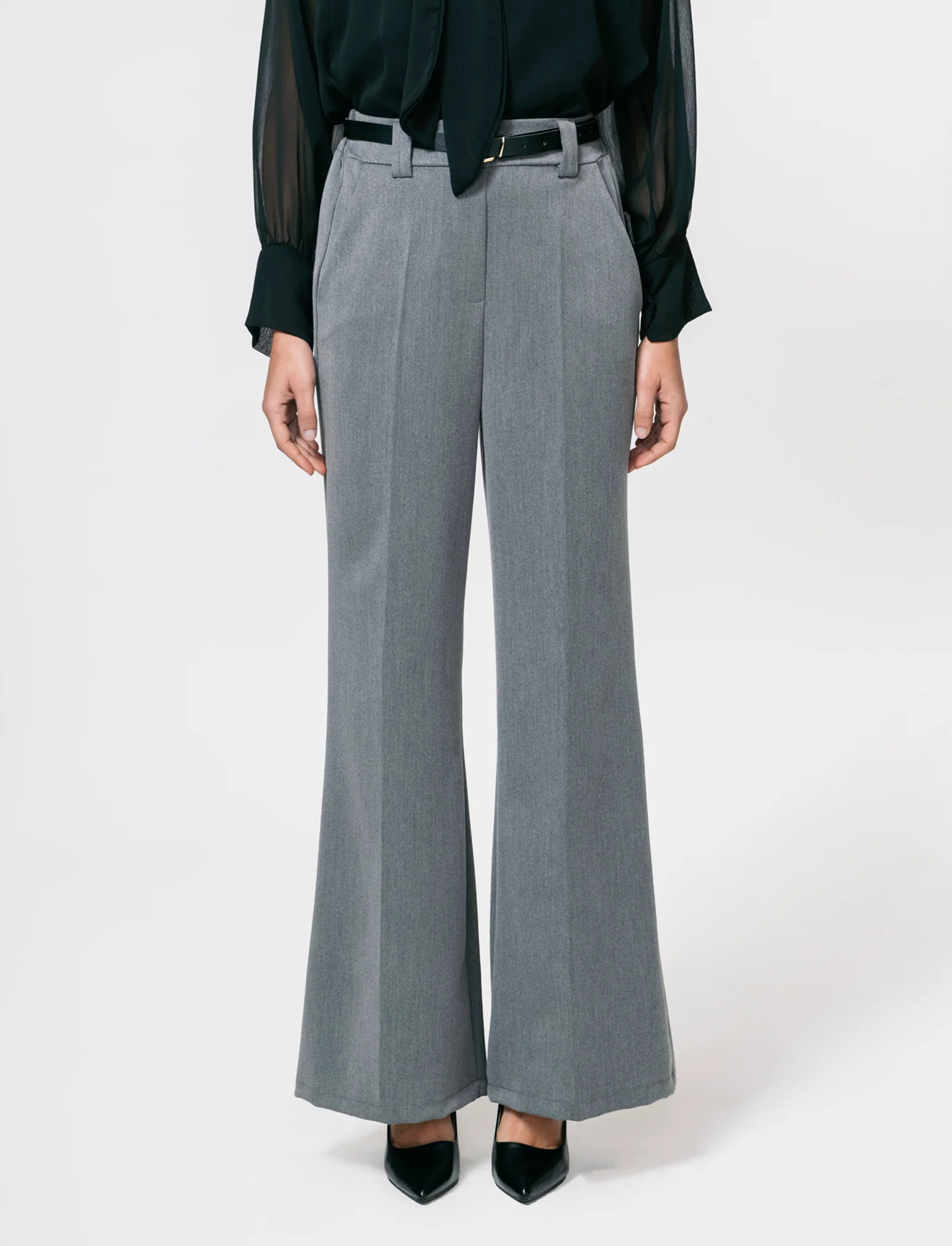Pantalone a zampa con cintura - Grigio scuro