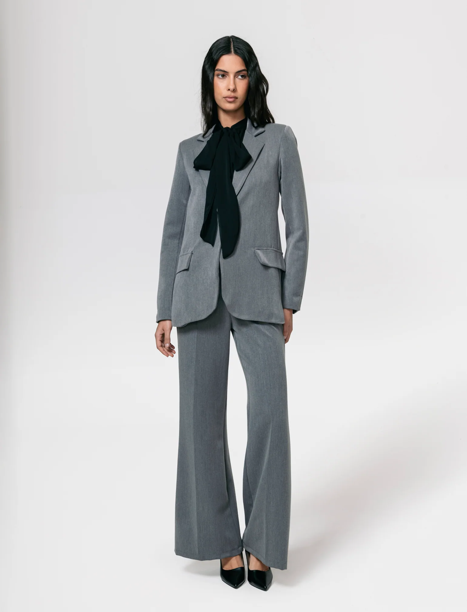 Pantalone a zampa con cintura - Grigio scuro - Image 3