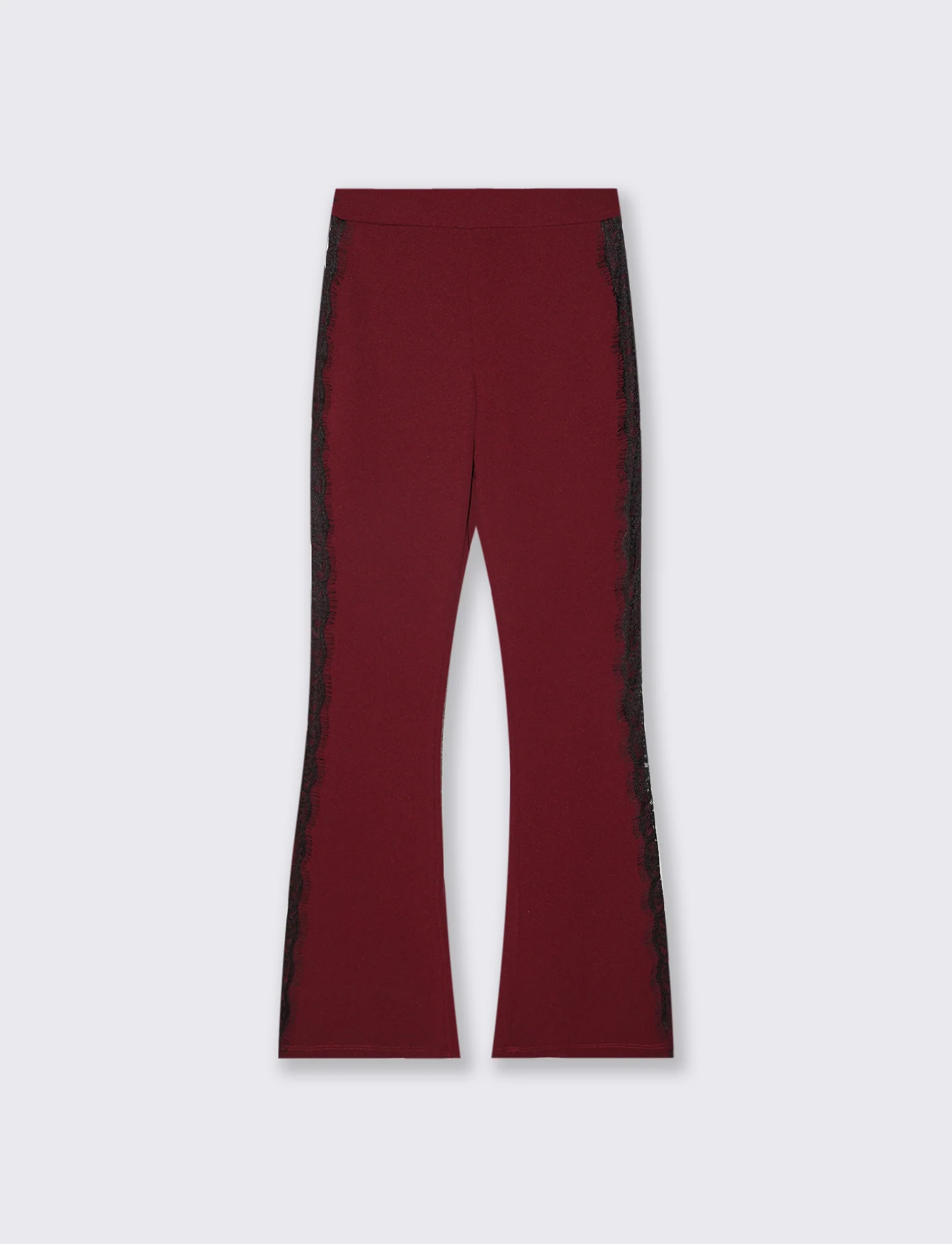 Pantalone a zampa con inserti laterali in pizzo - Bordeaux