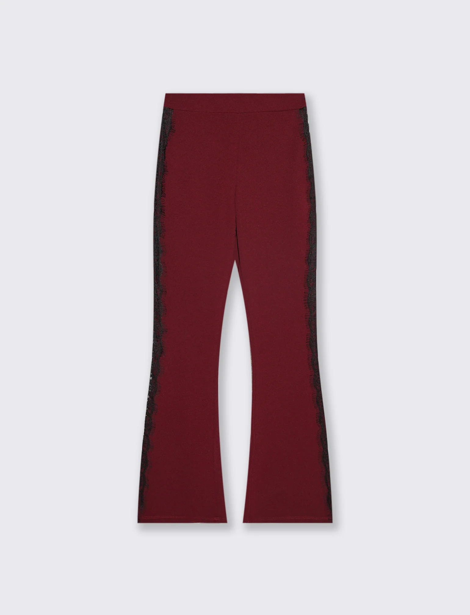 Pantalone a zampa con inserti laterali in pizzo - Bordeaux - Image 2