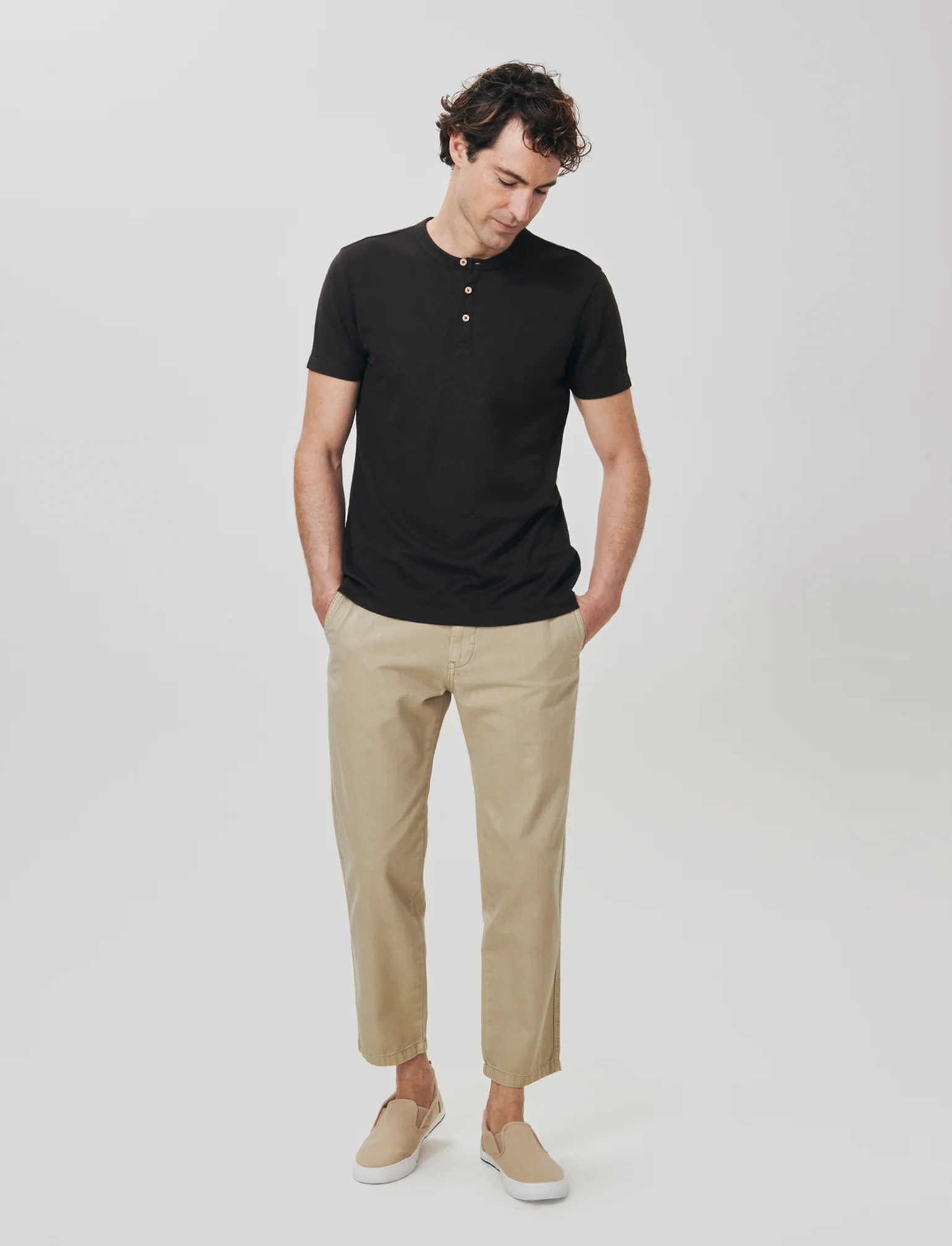 Pantalone Canvas Straight Fit Effetto Slavato - Beige - Image 3