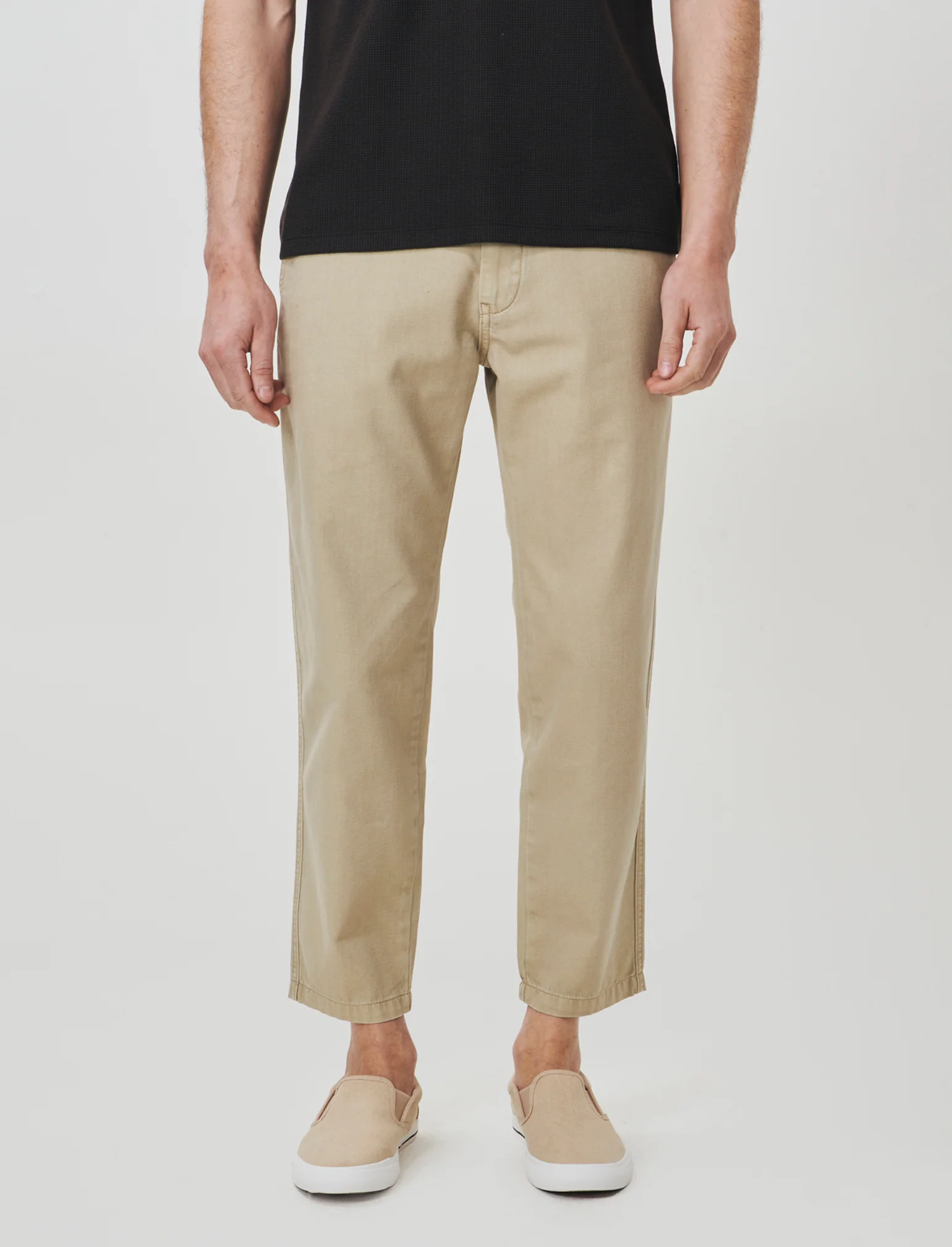 Pantalone Canvas Straight Fit Effetto Slavato - Beige - Image 4