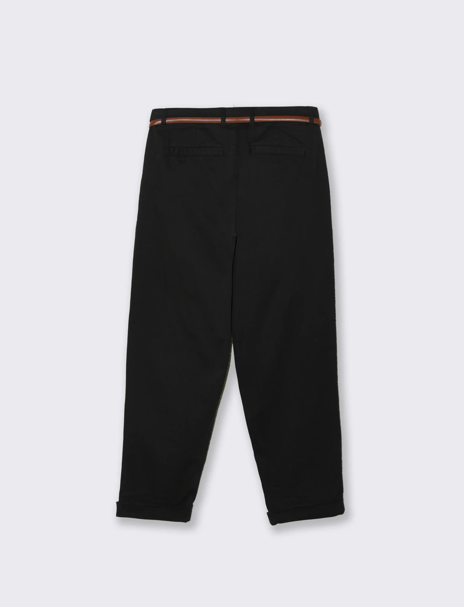 Pantalone Chino con Cintura e Risvolti - Nero - Image 2