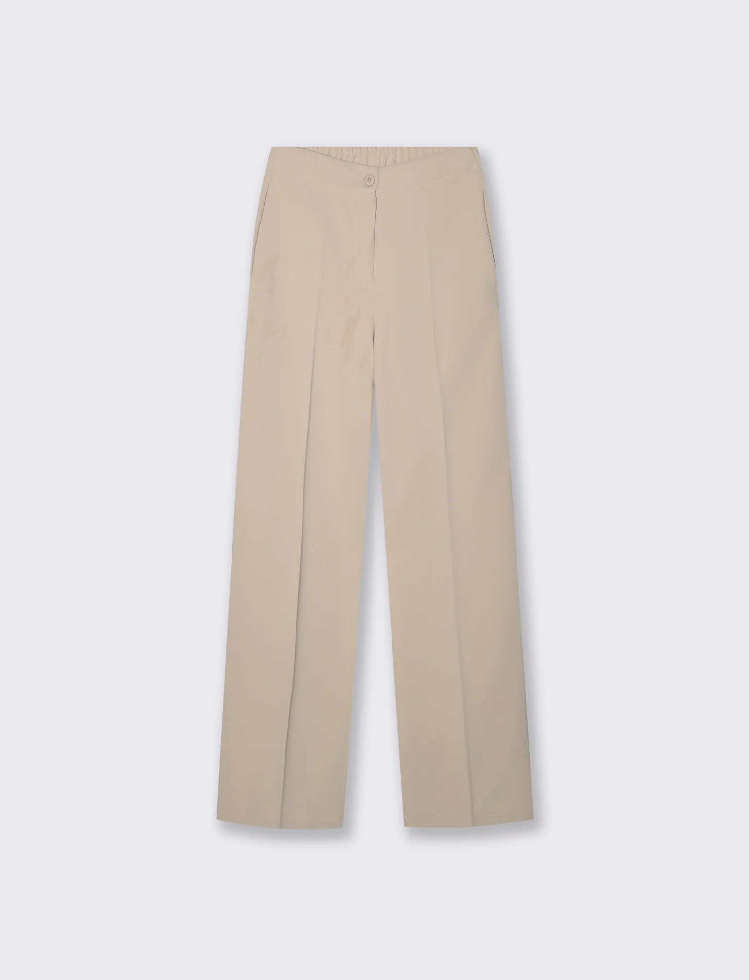 Pantalone classico a gamba dritta con pieghe frontali e chiusura con bottone. - Bianco gesso