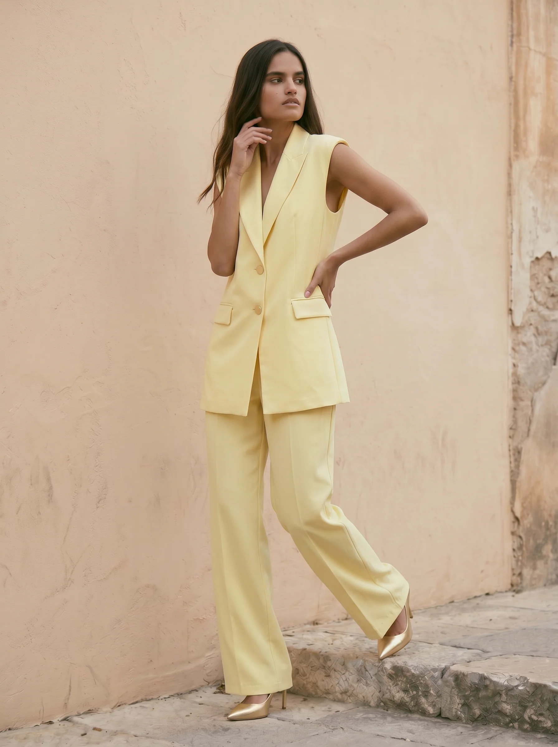 Pantalone classico vita alta - Giallo - Image 2
