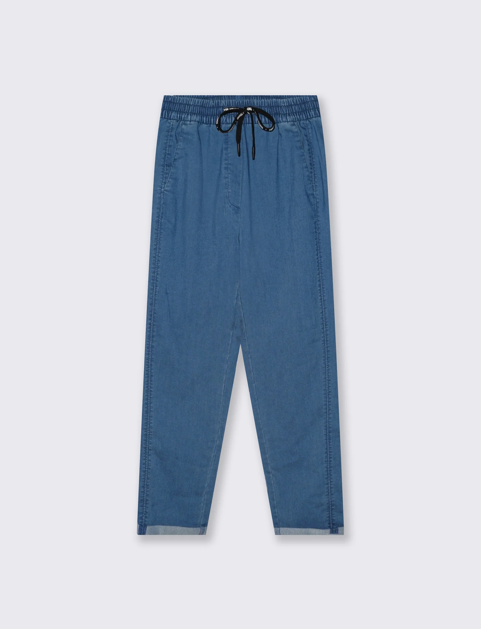Pantalone Comodo con Coulisse e Risvolto - Denim