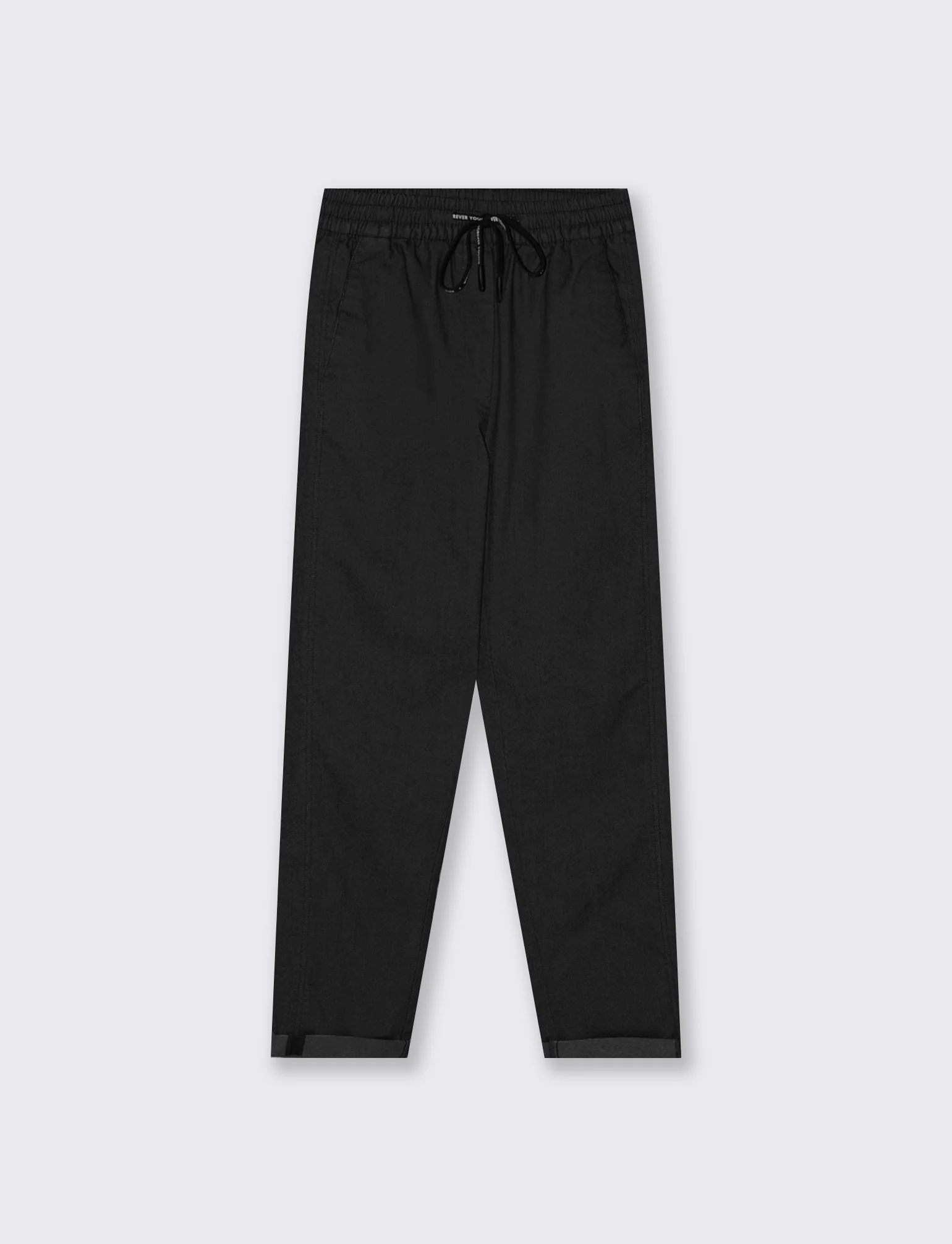 Pantalone Comodo con Coulisse e Risvolto - Nero