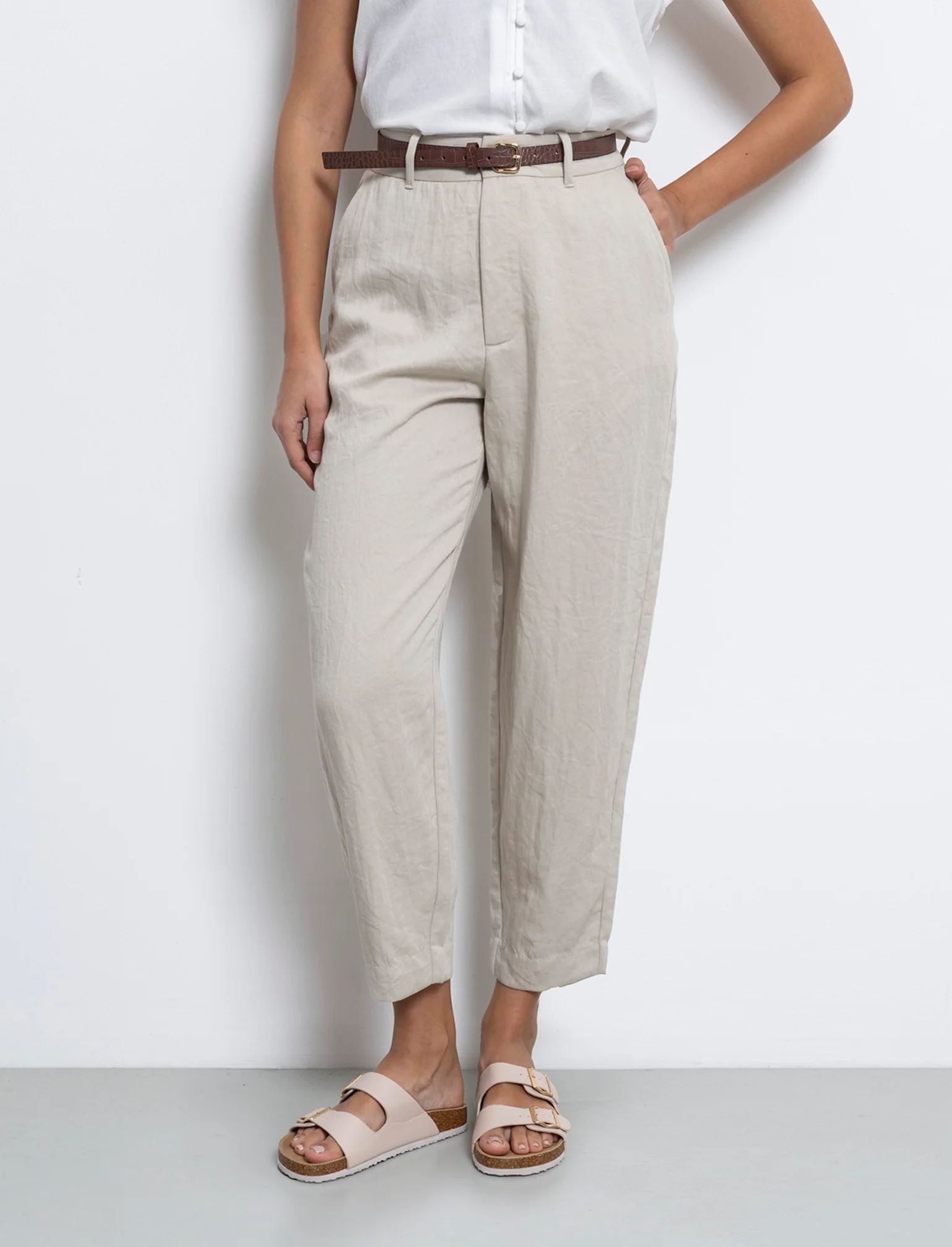 Pantalone con cintura da donna - Beige corda