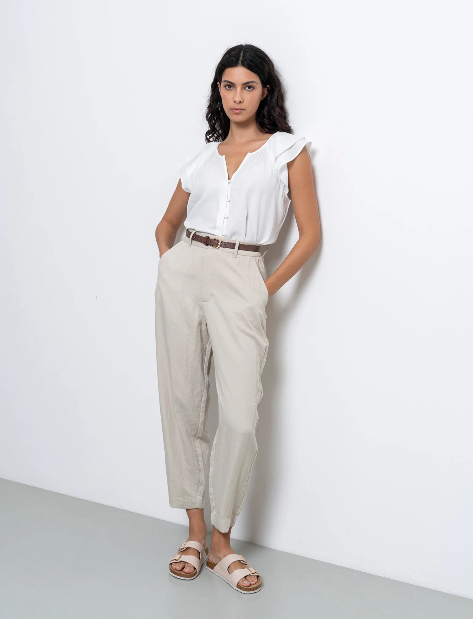 Pantalone con cintura da donna - Beige corda - Image 3