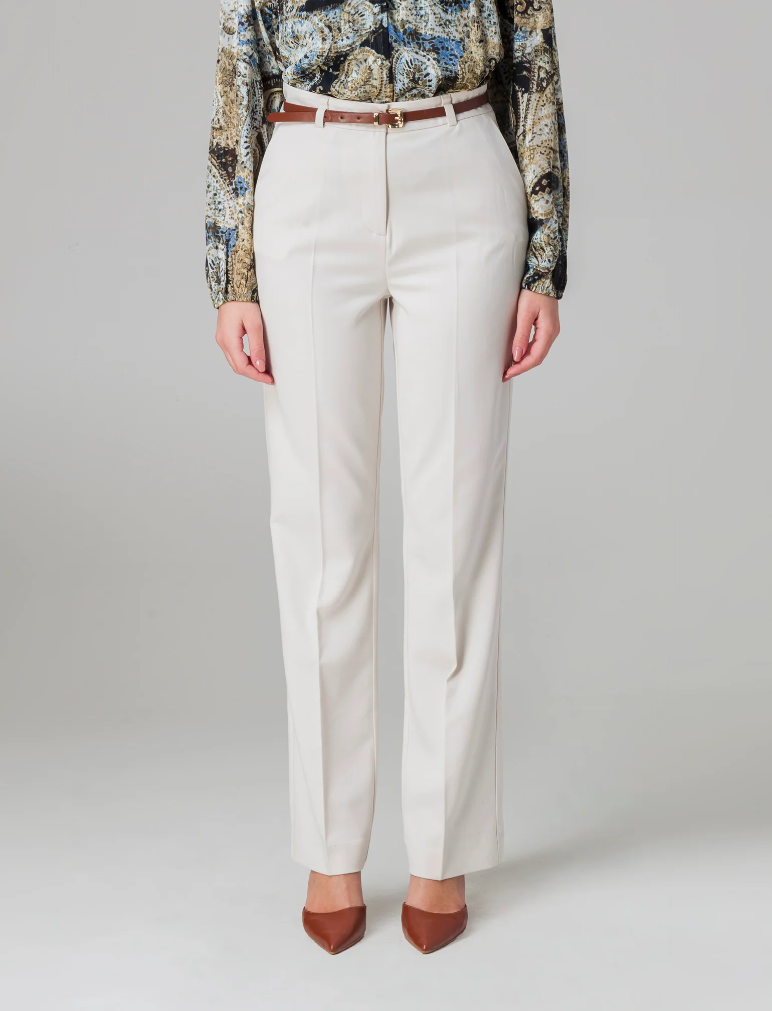 Pantalone con cintura da donna - Bianco panna