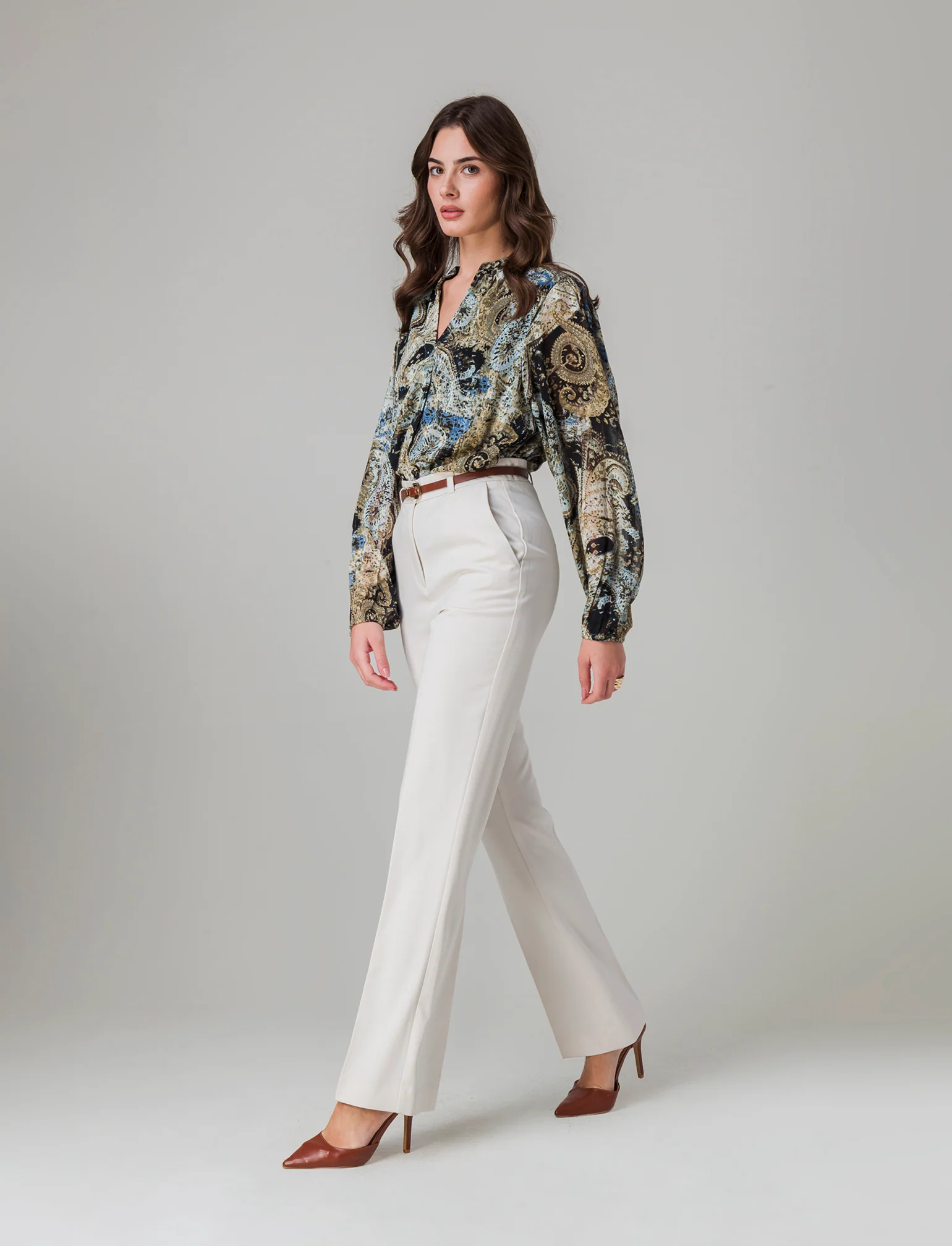 Pantalone con cintura da donna - Bianco panna - Image 3