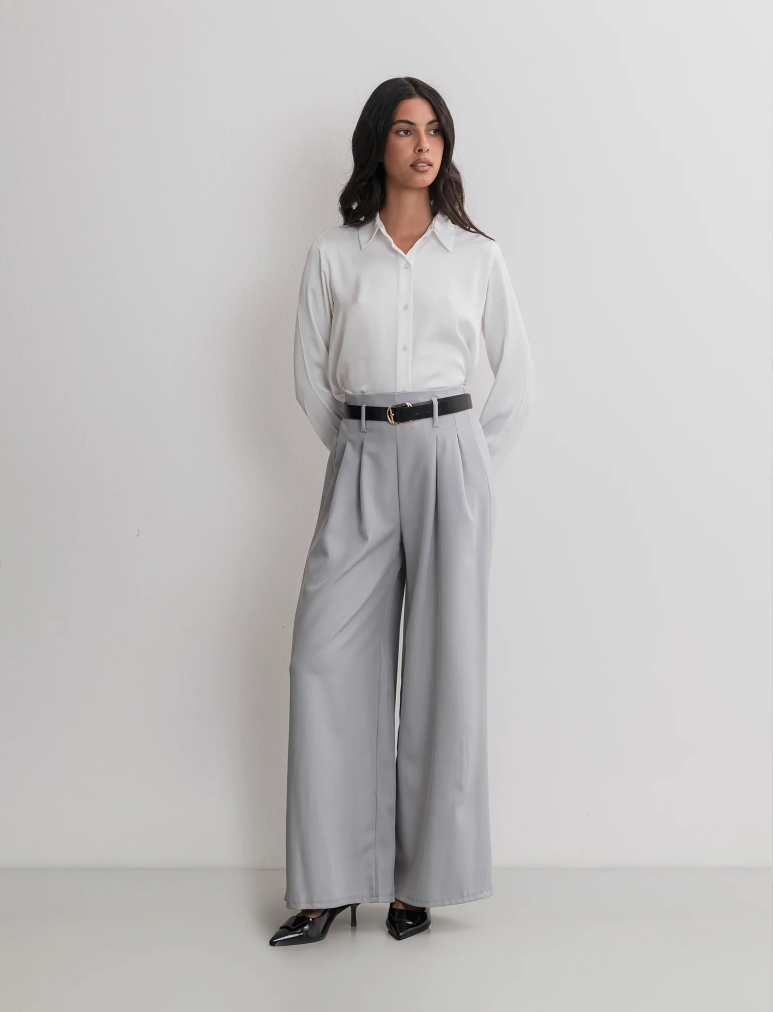 PANTALONE CON CINTURA - Grigio - Image 3