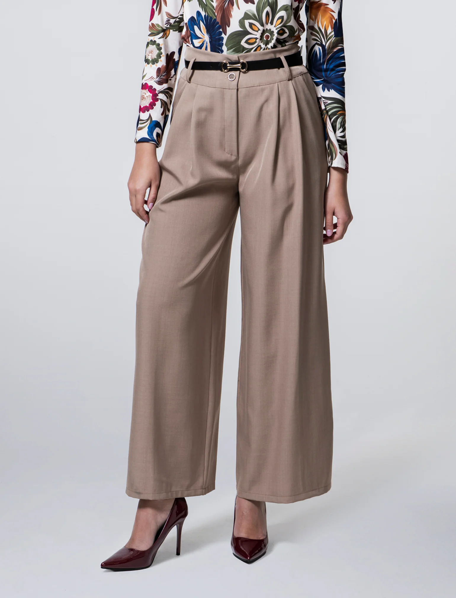 PANTALONE CON CINTURA - Grigio fango - Image 2