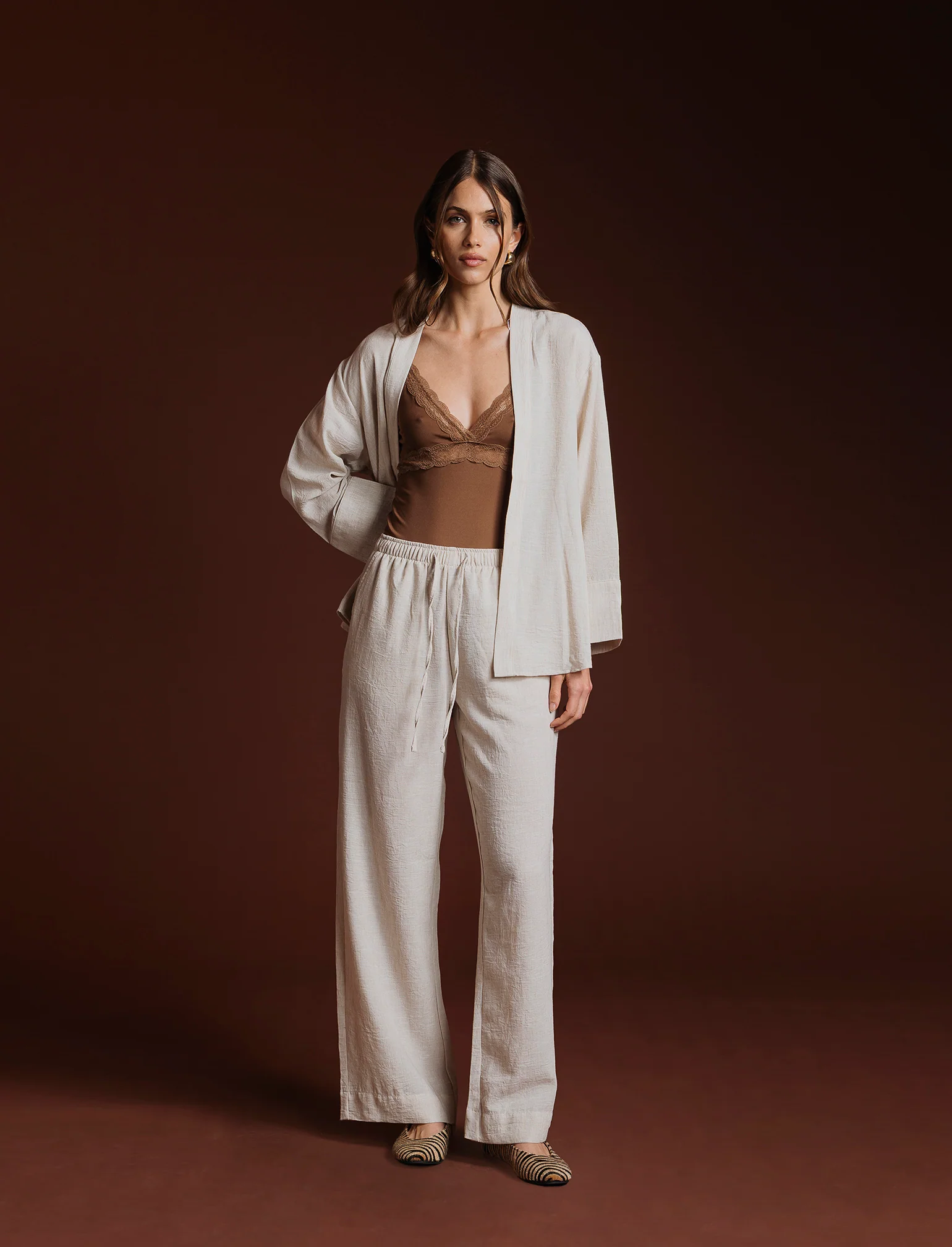 PANTALONE CON COULISSE - Beige corda - Image 3