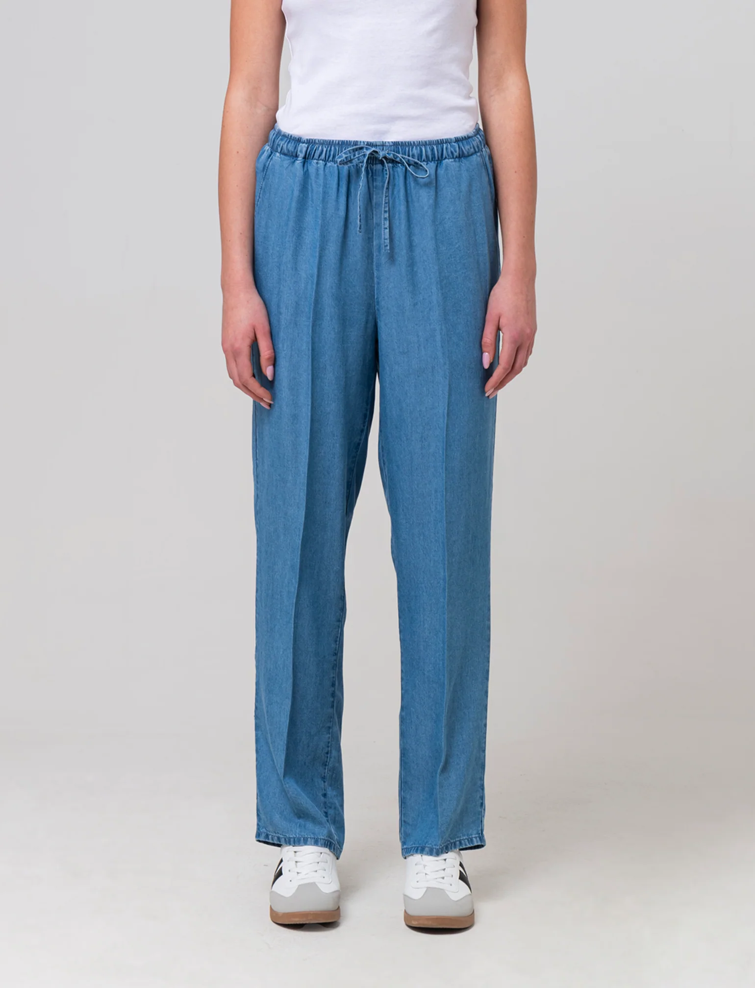 Pantalone con coulisse da donna - Denim - Image 3