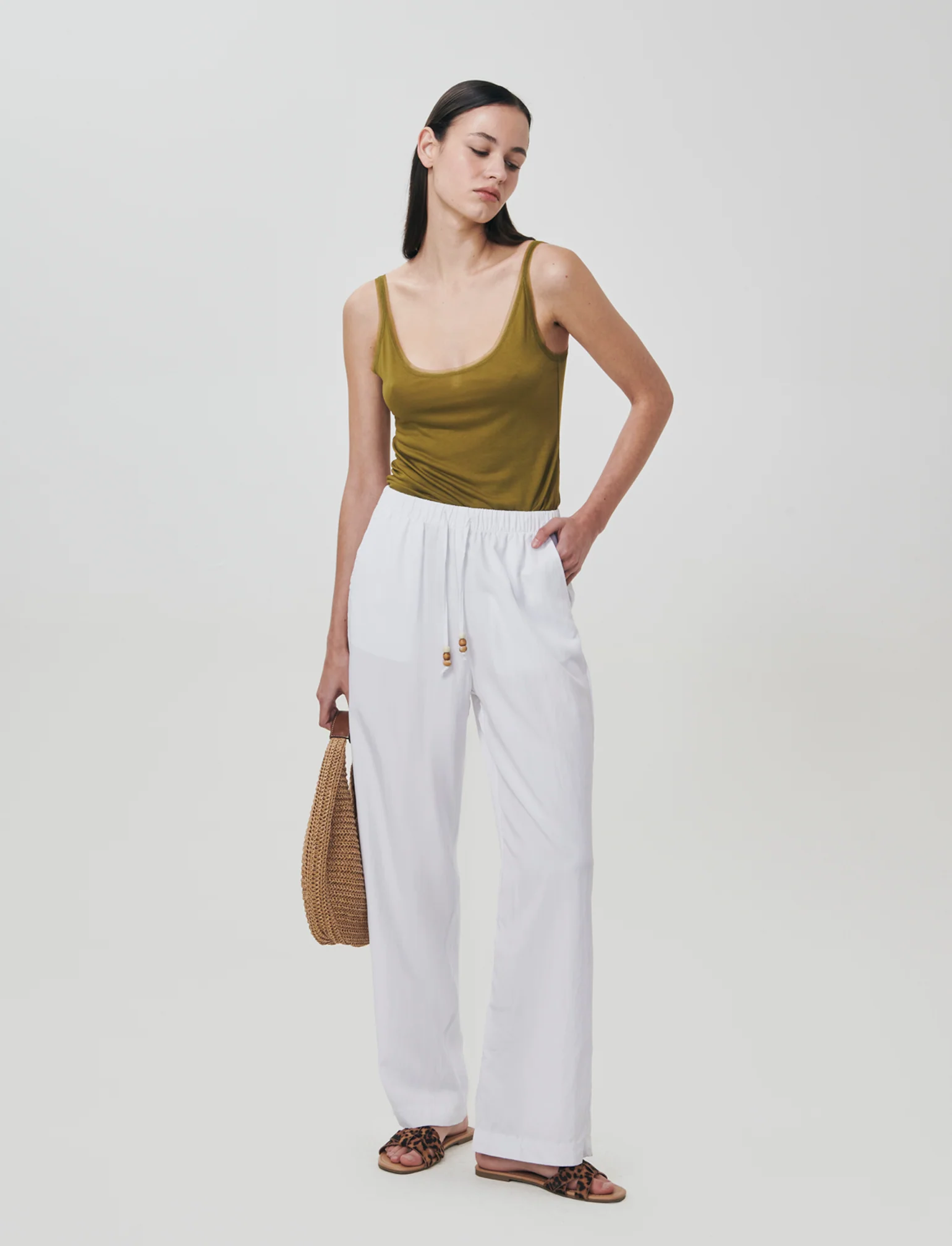 Pantalone con coulisse e tasche - Bianco - Image 3