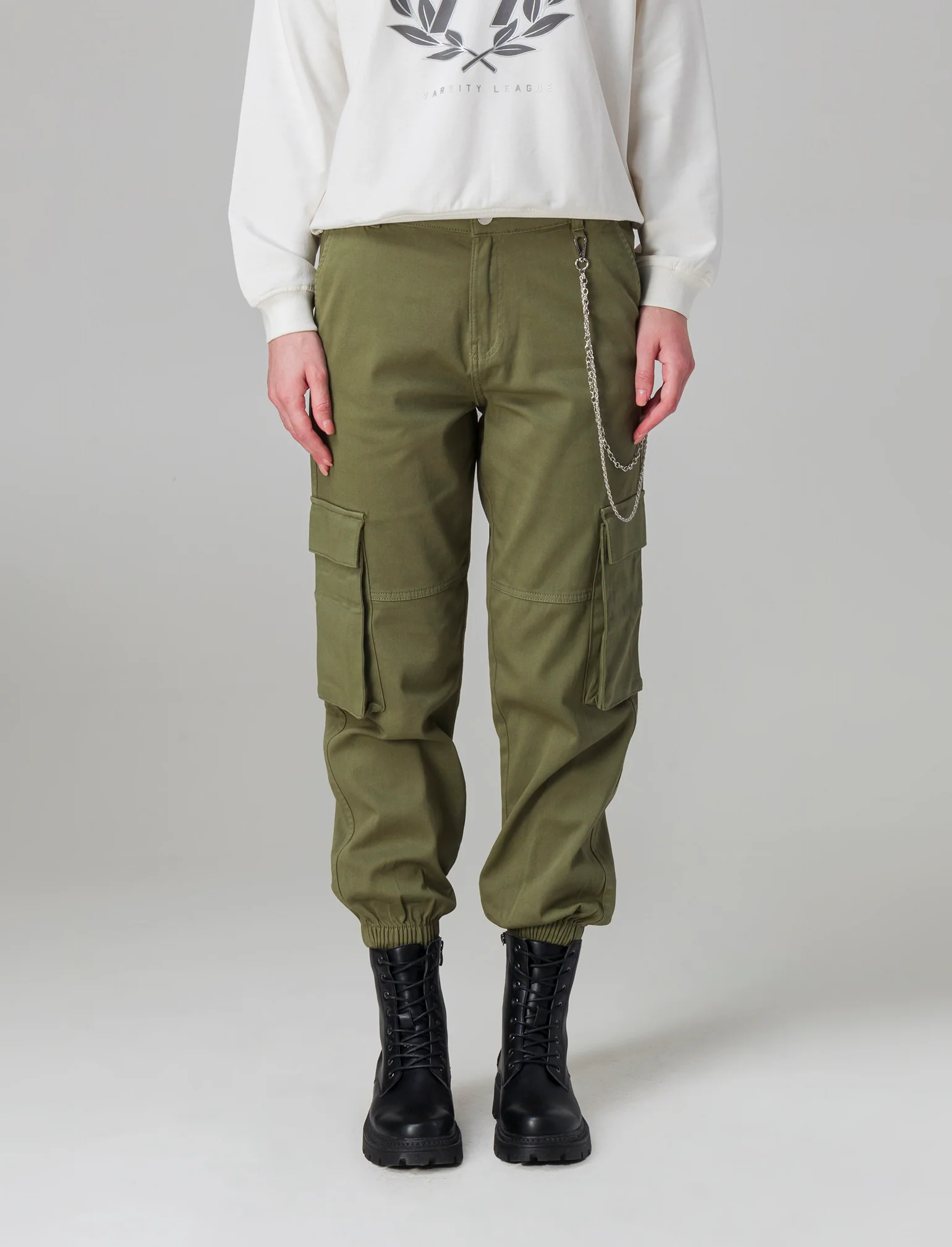Pantalone con dettaglio catena da donna - Kaky 1 - Image 3