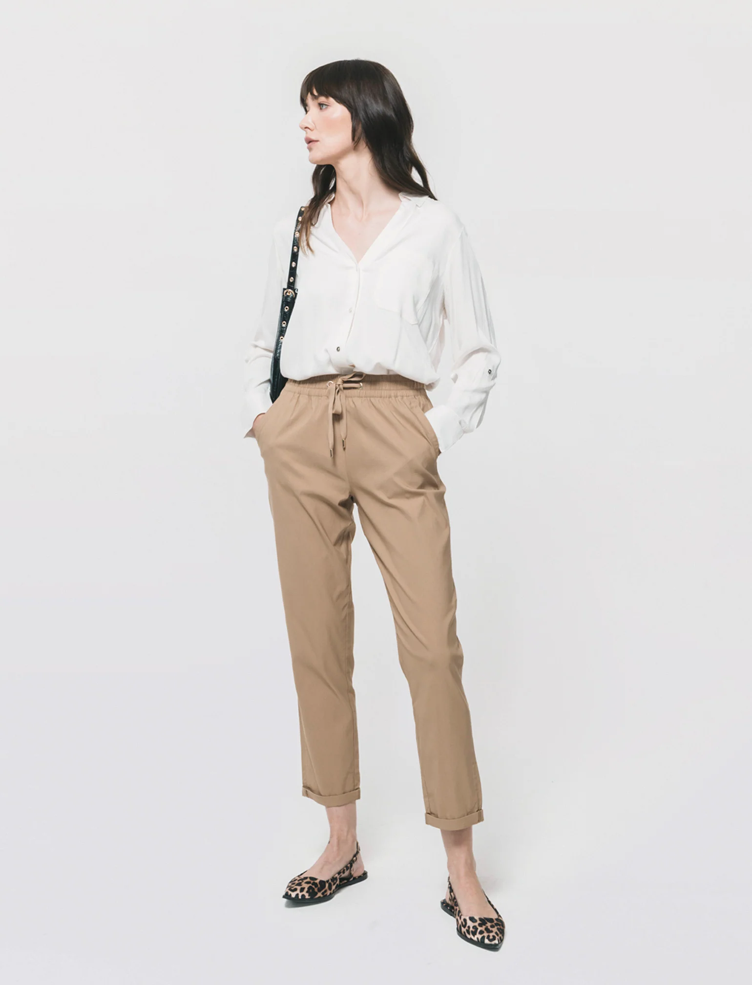 Pantalone con elastico e coulisse - Cammello - Image 3