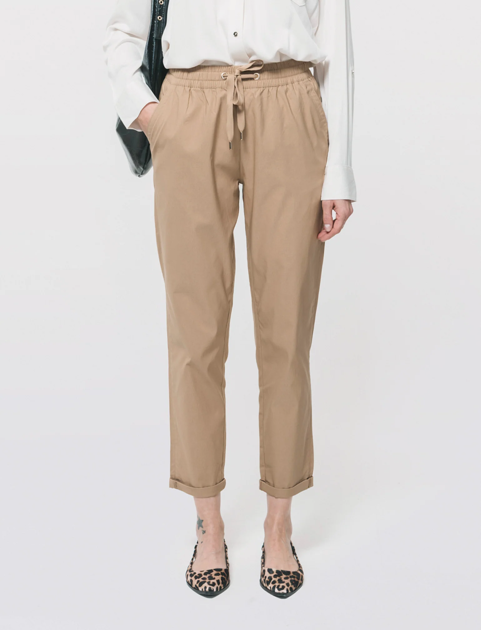 Pantalone con elastico e coulisse - Cammello - Image 4