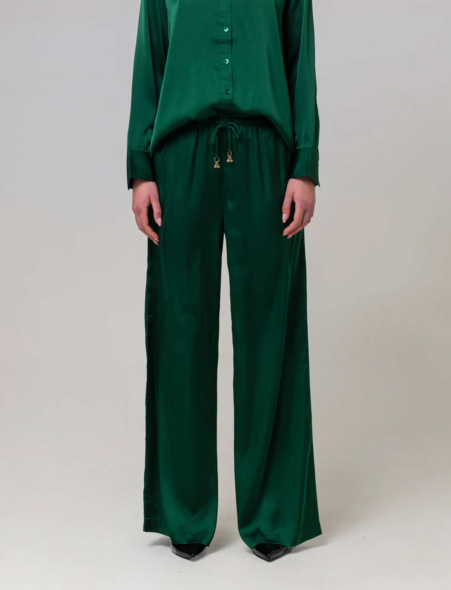 Pantalone con elastico e culisse da donna - Verde - Image 3