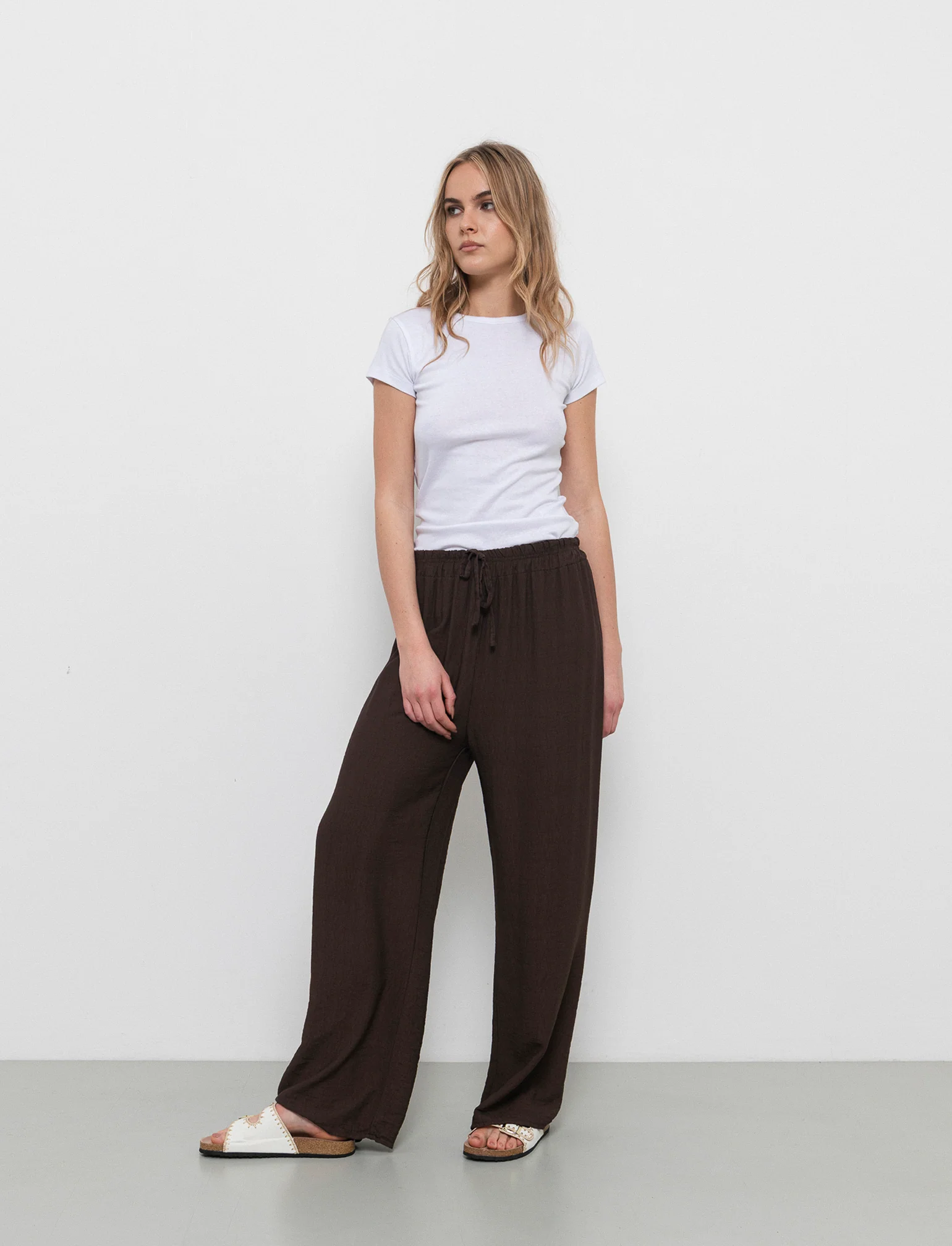 Pantalone con elastico e lacci in vita - Moro - Image 2